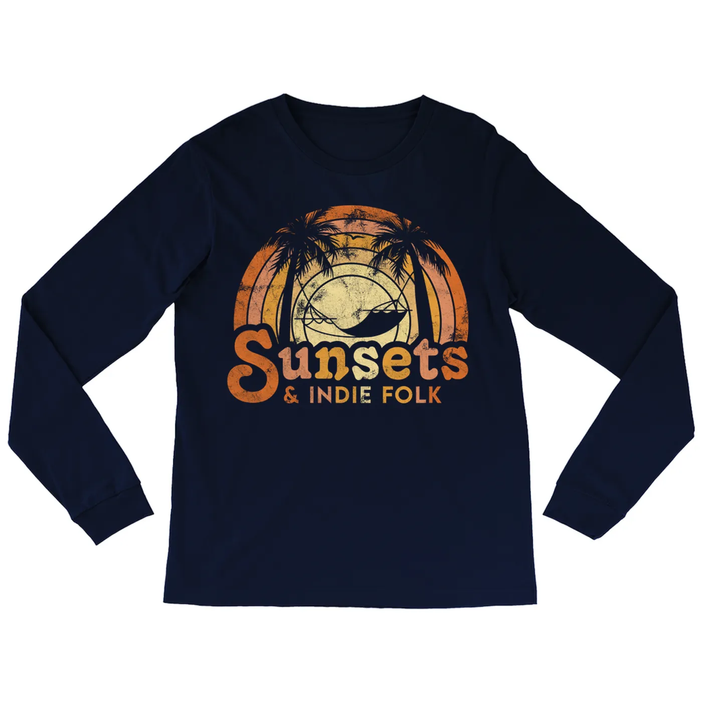 Music Life - Folk Merchbar Music Life Long Sleeve Shirt | Sunsets & Indie Folk Distressed Merchbar Music Life Shirt