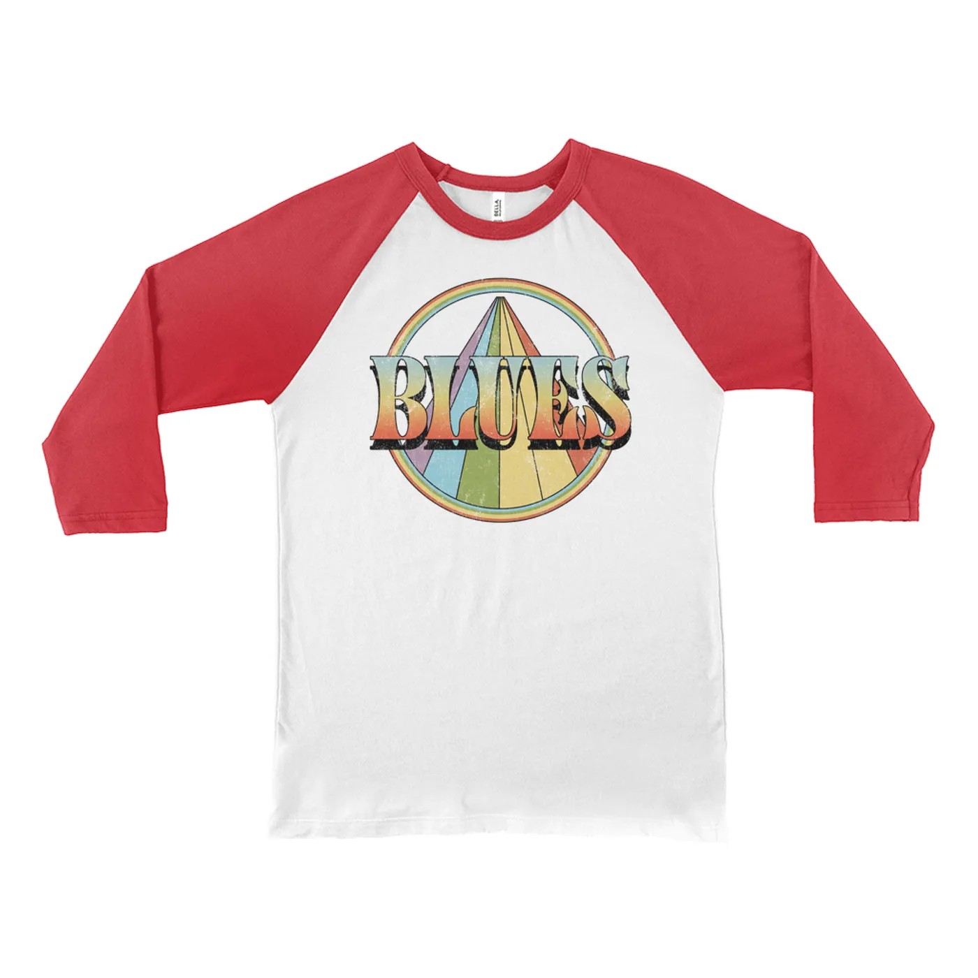 Music Life - Blues Merchbar Music Life 3/4 Sleeve Baseball Tee | Retro Blues Distressed Merchbar Music Life Shirt