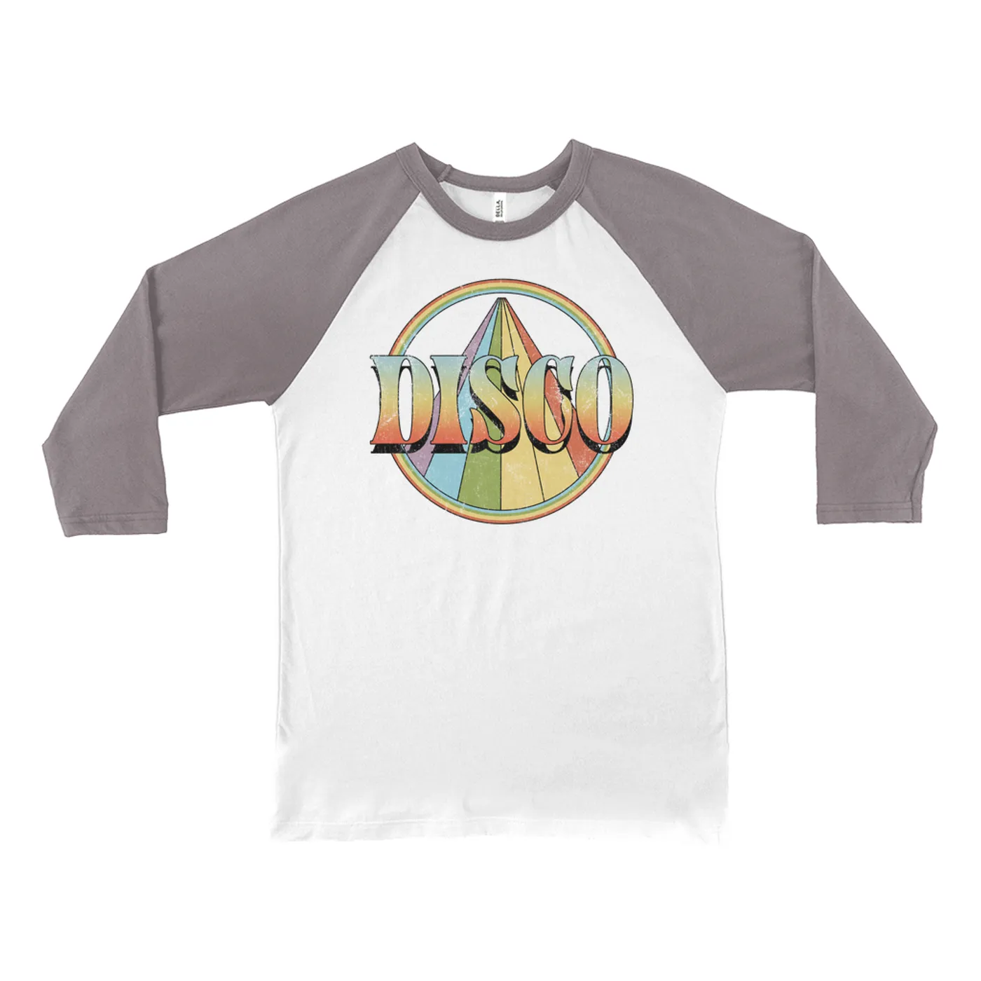Music Life - Disco Merchbar Music Life 3/4 Sleeve Baseball Tee | Retro Disco Distressed Merchbar Music Life Shirt
