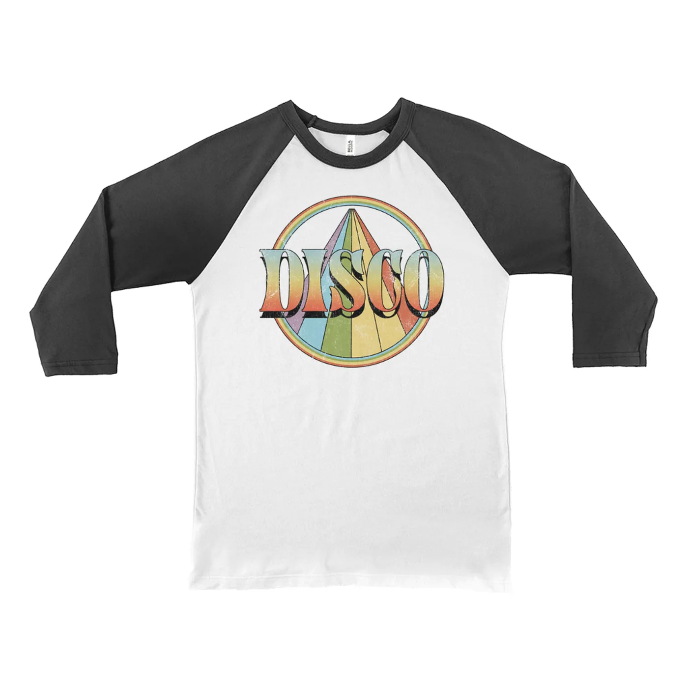 Music Life - Disco Merchbar Music Life 3/4 Sleeve Baseball Tee | Retro Disco Distressed Merchbar Music Life Shirt