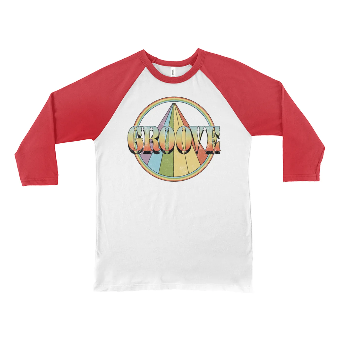 Music Life - Groove Merchbar Music Life 3/4 Sleeve Baseball Tee | Retro Groove Distressed Merchbar Music Life Shirt