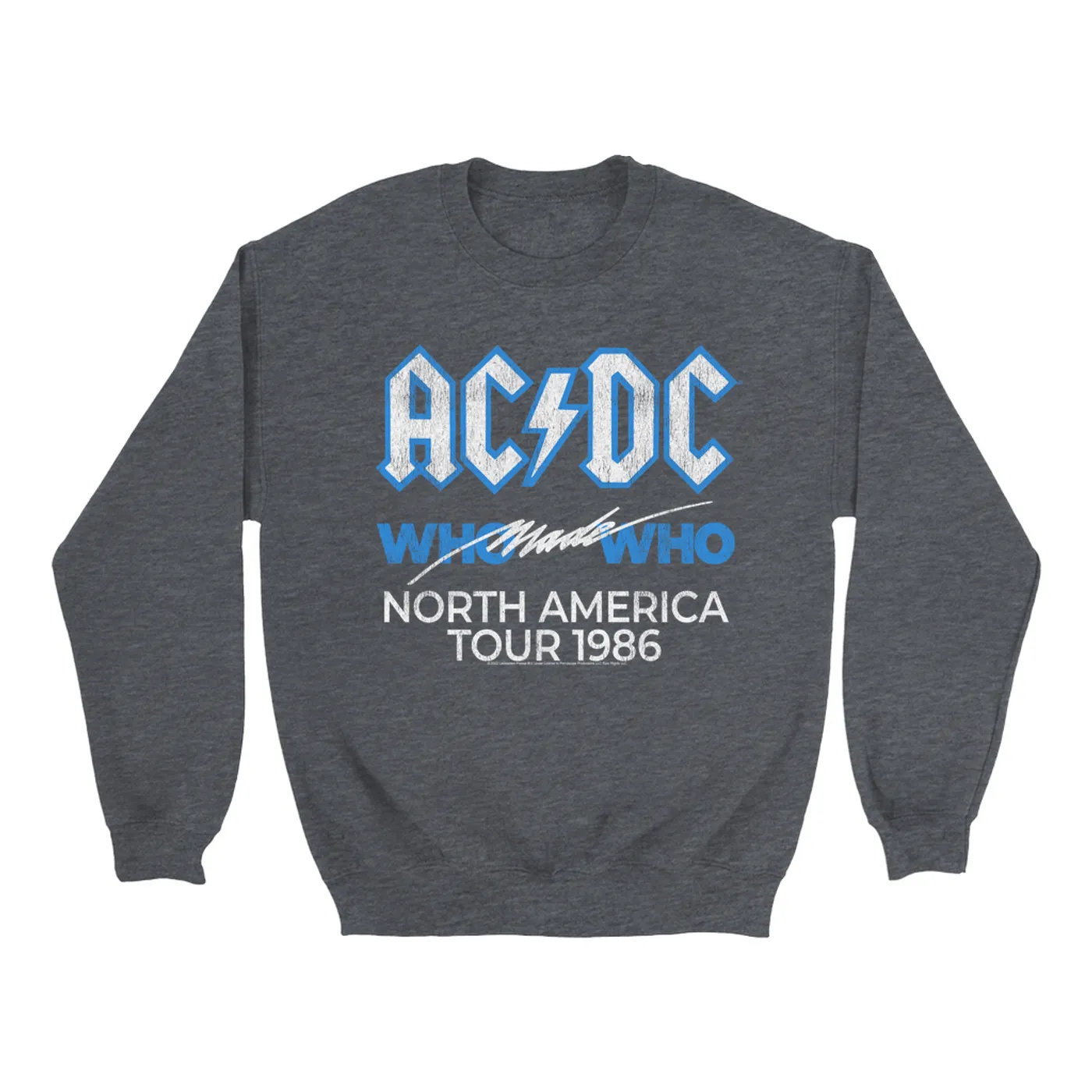 AC/DC Sweatshirt | Who Made Who North America 1986 Tour Distressed ACDC Sweatshirt (Merchbar Exclusive)