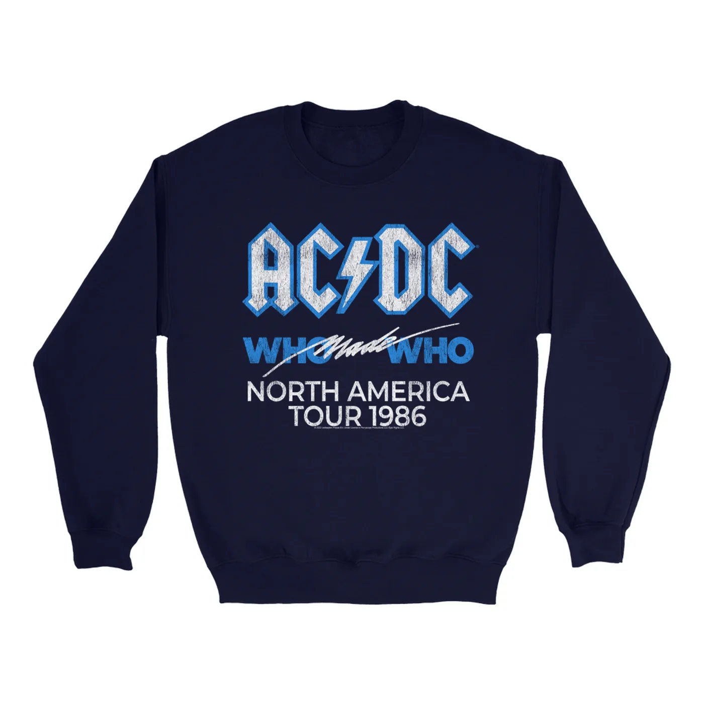 AC/DC Sweatshirt | Who Made Who North America 1986 Tour Distressed ACDC Sweatshirt (Merchbar Exclusive)