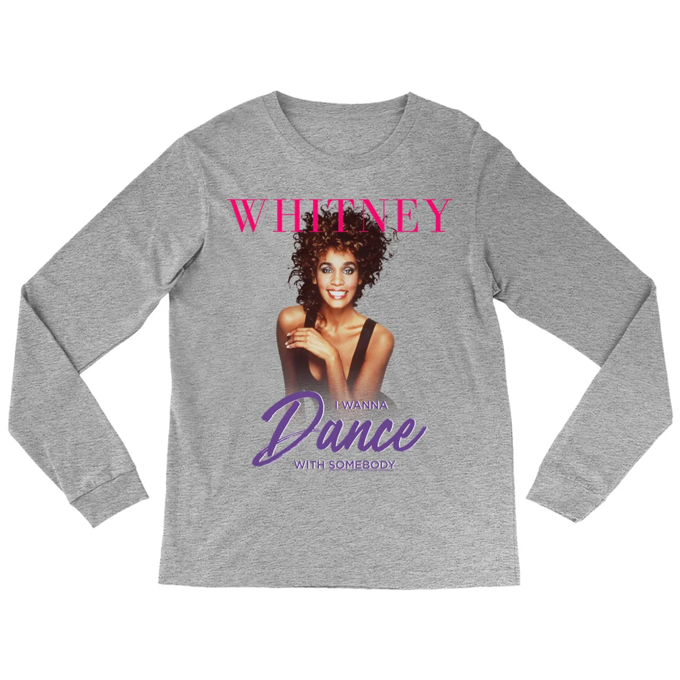 Whitney Houston Long Sleeve Shirt | I Wanna Dance With Somebody Purple Pink Design (Merchbar Exclusive) Whitney Houston Shirt