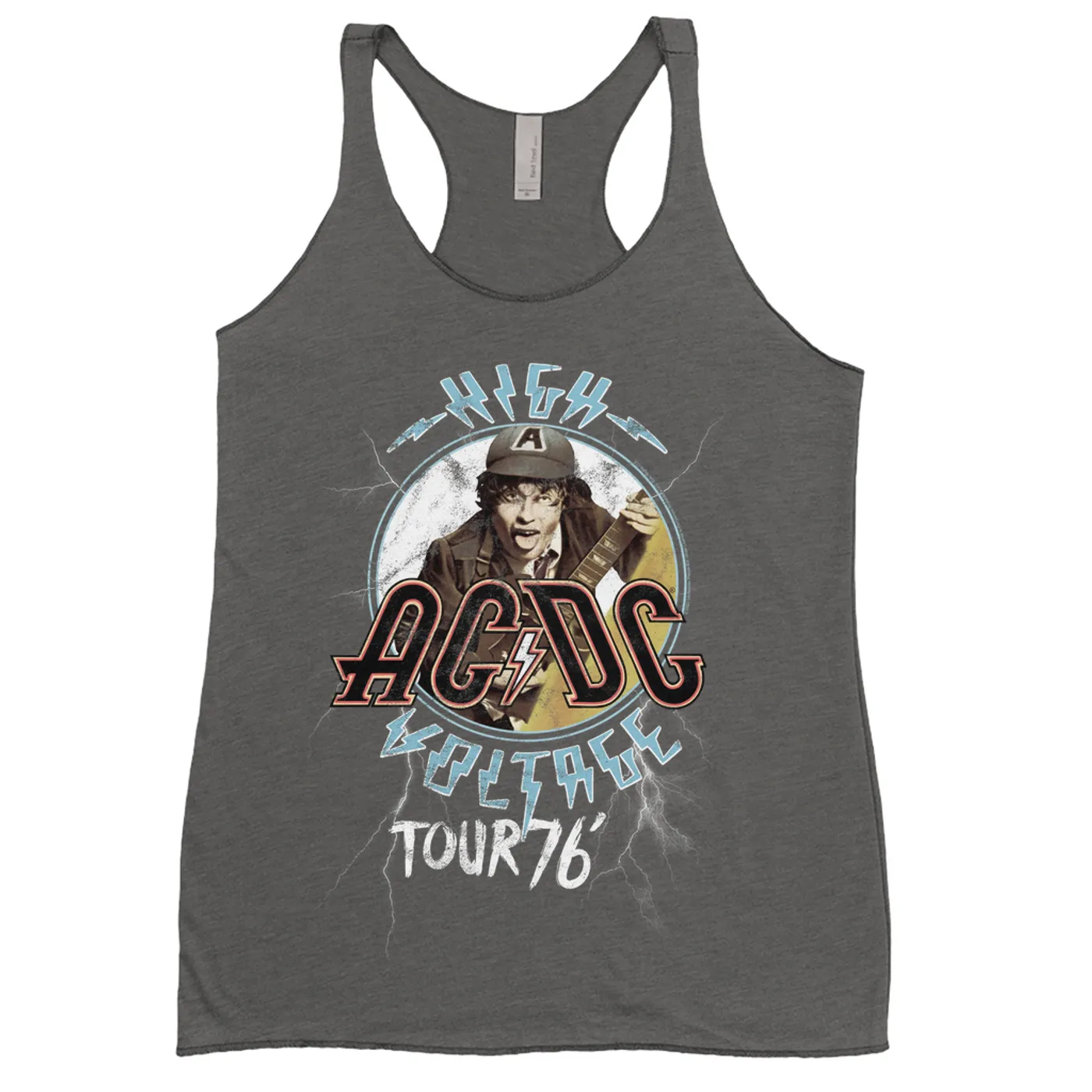 AC/DC Ladies' Tank Top | High Voltage '76 Tour Angus Young Image Distressed ACDC Shirt