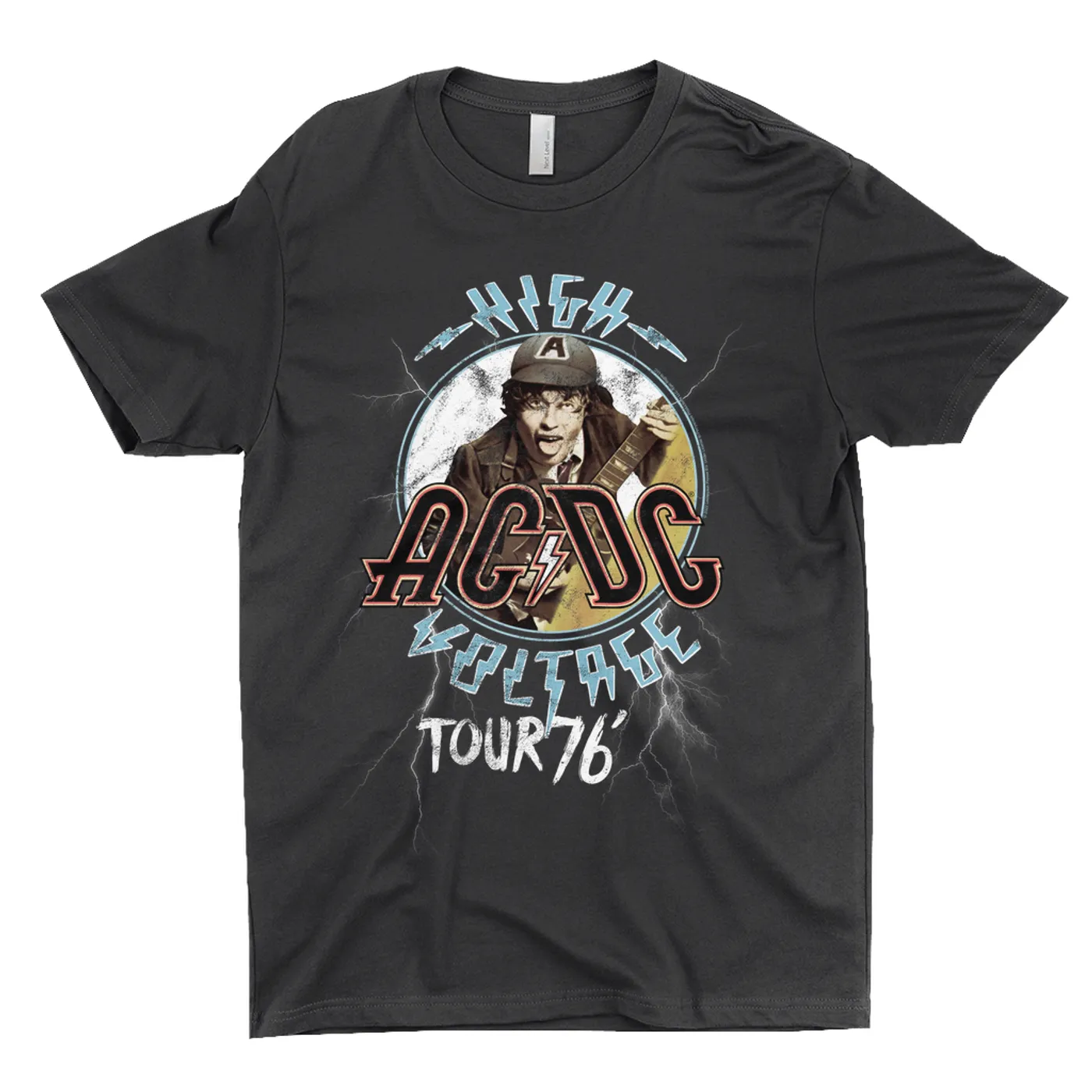 AC/DC T-Shirt | High Voltage '76 Tour Angus Young Image Distressed ACDC Shirt