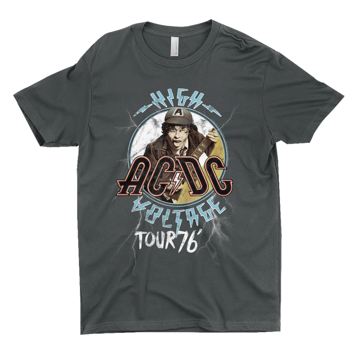 AC/DC T-Shirt | High Voltage '76 Tour Angus Young Image Distressed ACDC Shirt