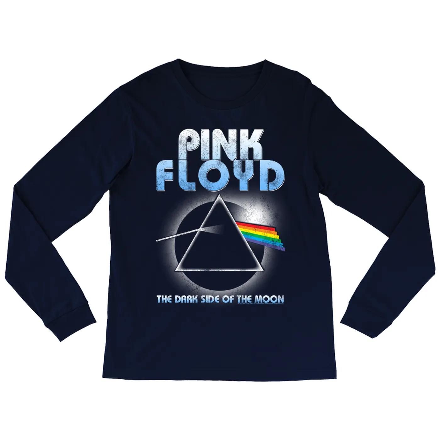 Pink Floyd Long Sleeve Shirt | Blue Retro Dark Side Of The Moon Design Distressed Pink Floyd Shirt