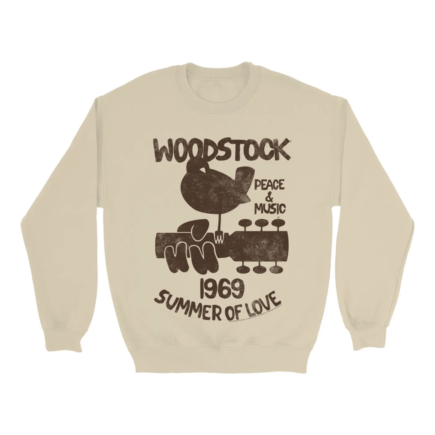 Woodstock Sweatshirt | Peace And Music 1969 Logo Image Distressed Woodstock Sweatshirt