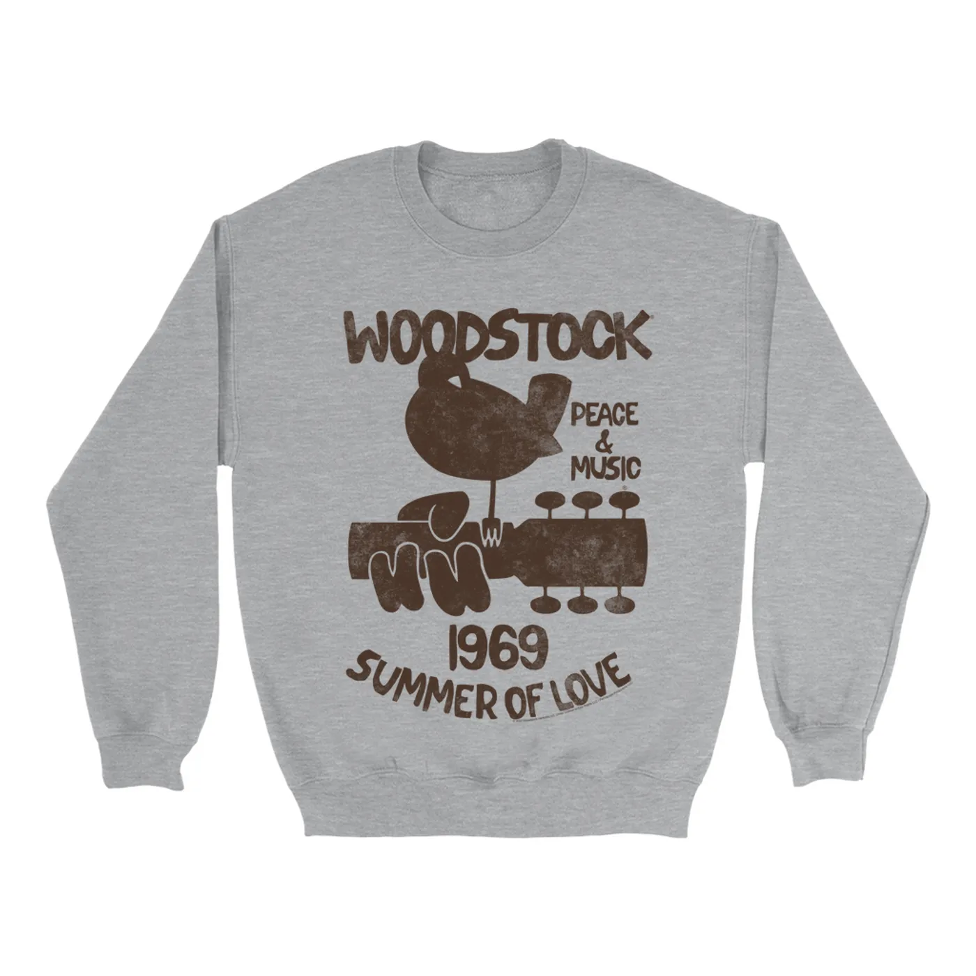 Woodstock Sweatshirt | Peace And Music 1969 Logo Image Distressed Woodstock Sweatshirt