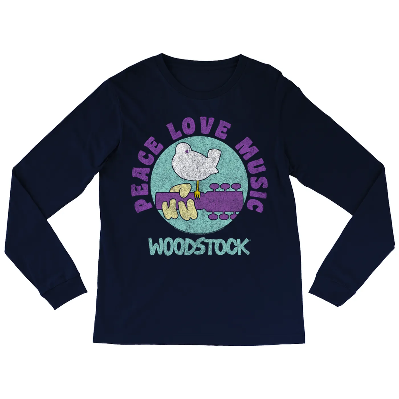 Woodstock Long Sleeve Shirt | Peace Love Music Bird And Guitar Design Woodstock Shirt