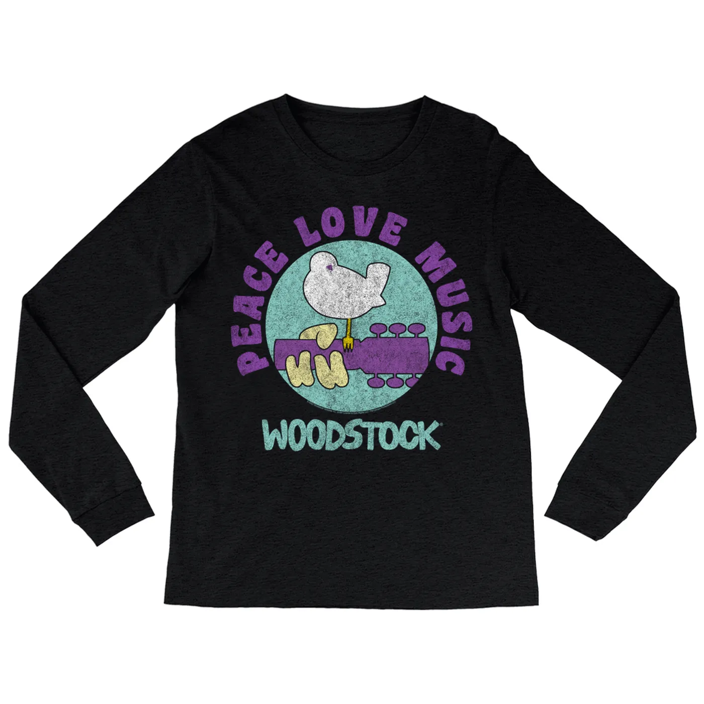 Woodstock Long Sleeve Shirt | Peace Love Music Bird And Guitar Design Woodstock Shirt