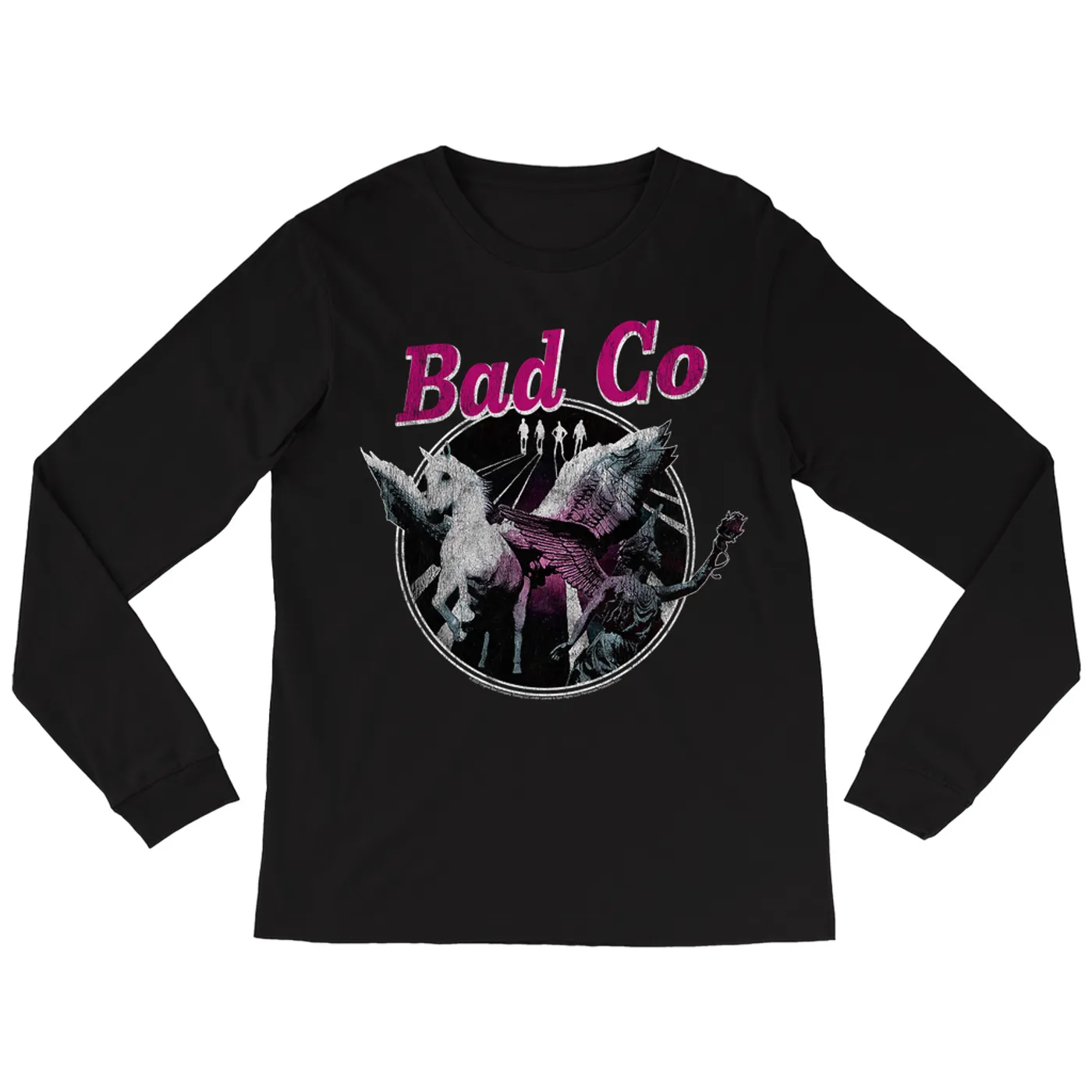 Bad Company Long Sleeve Shirt | In Space Pegasus Angel Distressed Bad Company Shirt