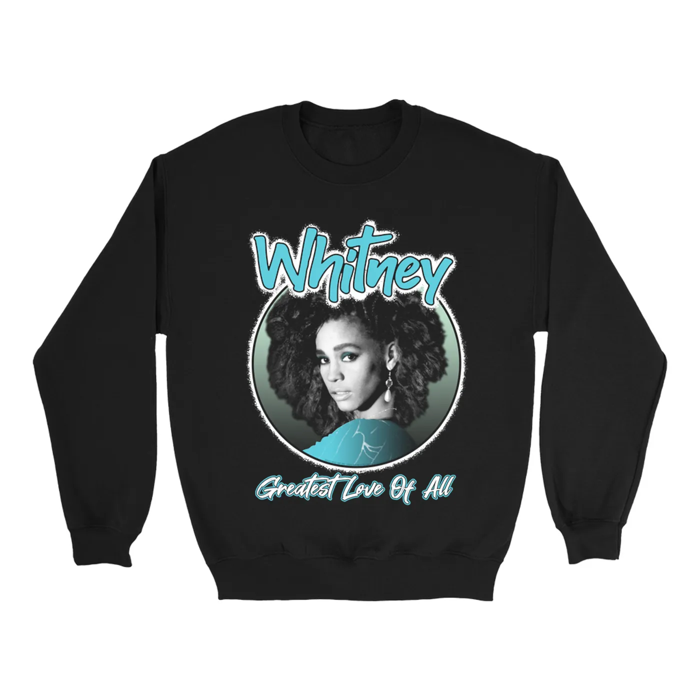 Whitney Houston Sweatshirt | Turquoise Greatest Love Of All Album Design (Merchbar Exclusive) Whitney Houston Sweatshirt