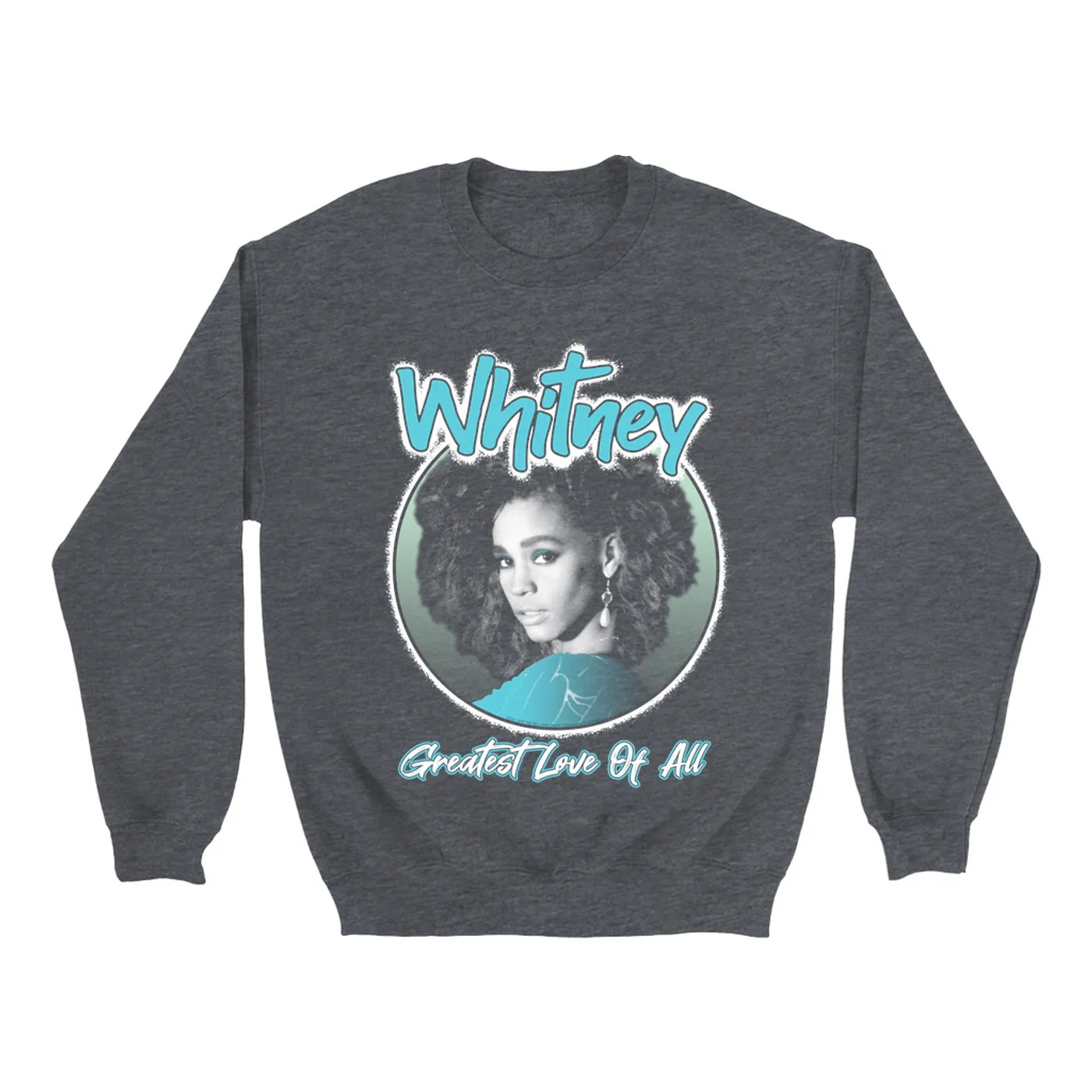 Whitney Houston Sweatshirt | Turquoise Greatest Love Of All Album Design (Merchbar Exclusive) Whitney Houston Sweatshirt