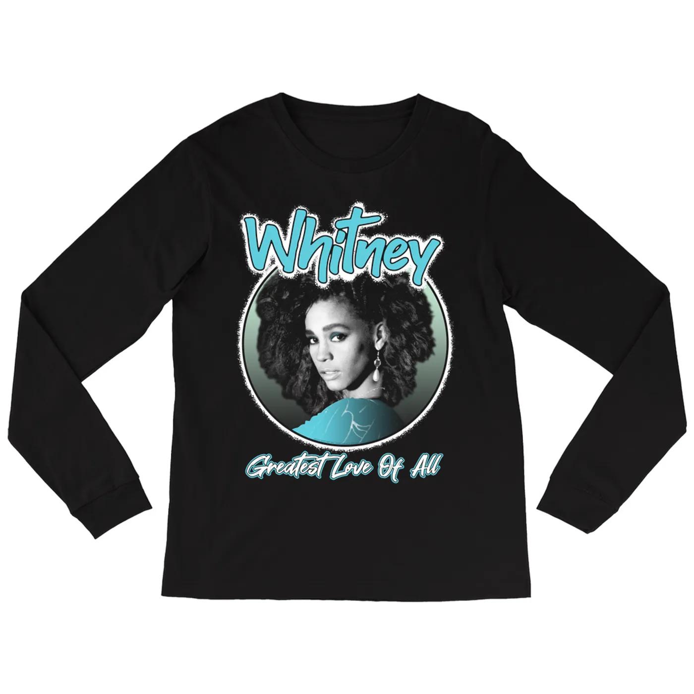Whitney Houston Long Sleeve Shirt | Turquoise Greatest Love Of All Album Design (Merchbar Exclusive) Whitney Houston Shirt