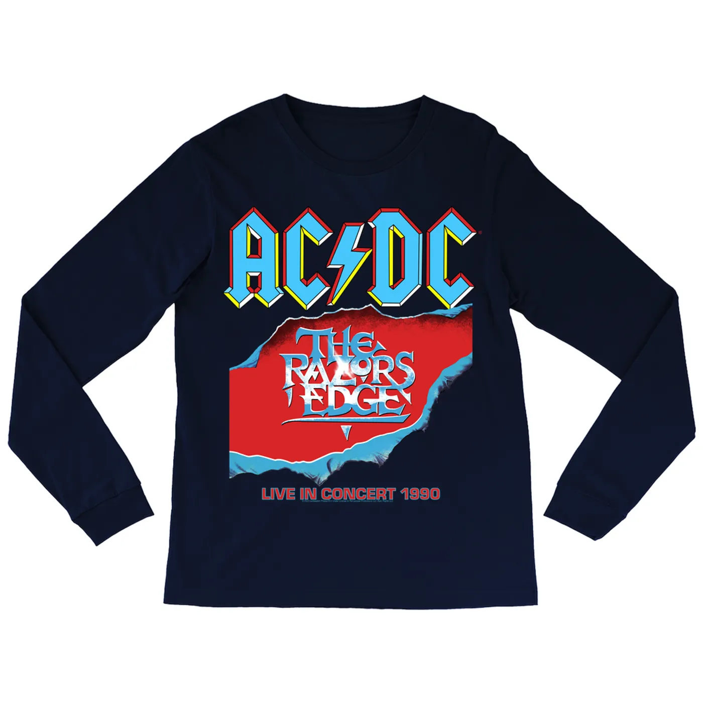 AC/DC Long Sleeve Shirt | Bold Primary Color Razors Edge Cover Design ACDC Shirt