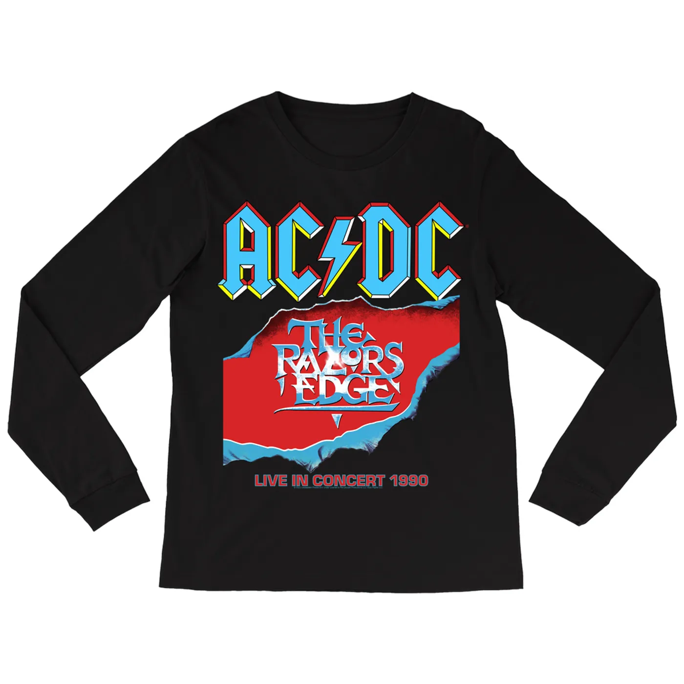 AC/DC Long Sleeve Shirt | Bold Primary Color Razors Edge Cover Design ACDC Shirt