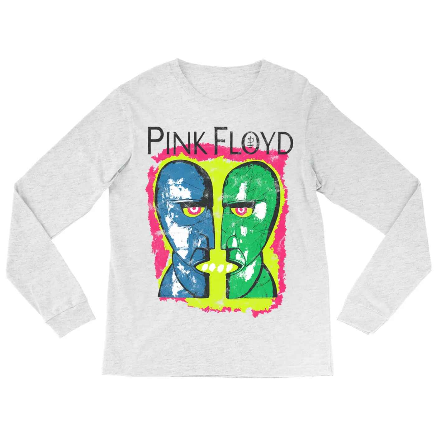 Pink Floyd Long Sleeve Shirt | Neon Sketched Metal Heads Distressed (Merchbar Exclusive) Pink Floyd Shirt
