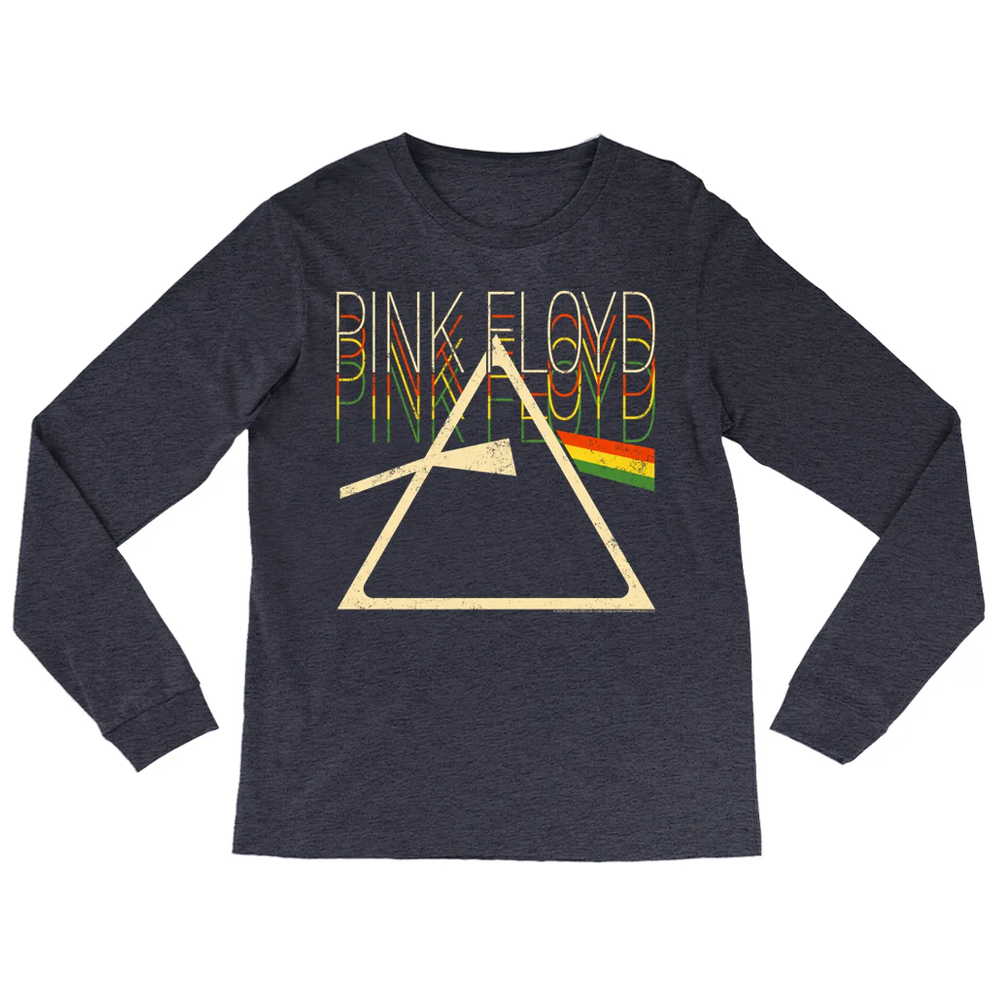 Pink Floyd Long Sleeve Shirt | Retro Multi-Color Dark Side Of The Moon Prism Distressed (Merchbar Exclusive) Pink Floyd Shirt