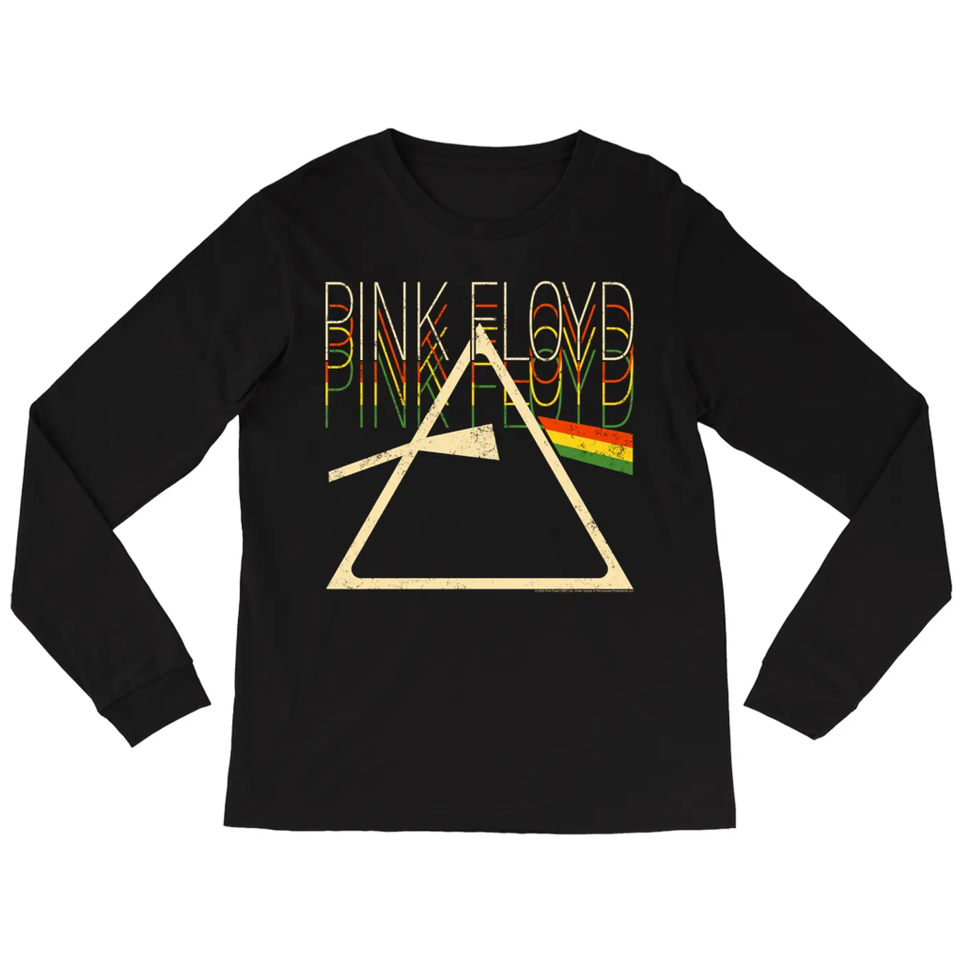 Pink Floyd Long Sleeve Shirt | Retro Multi-Color Dark Side Of The Moon Prism Distressed (Merchbar Exclusive) Pink Floyd Shirt
