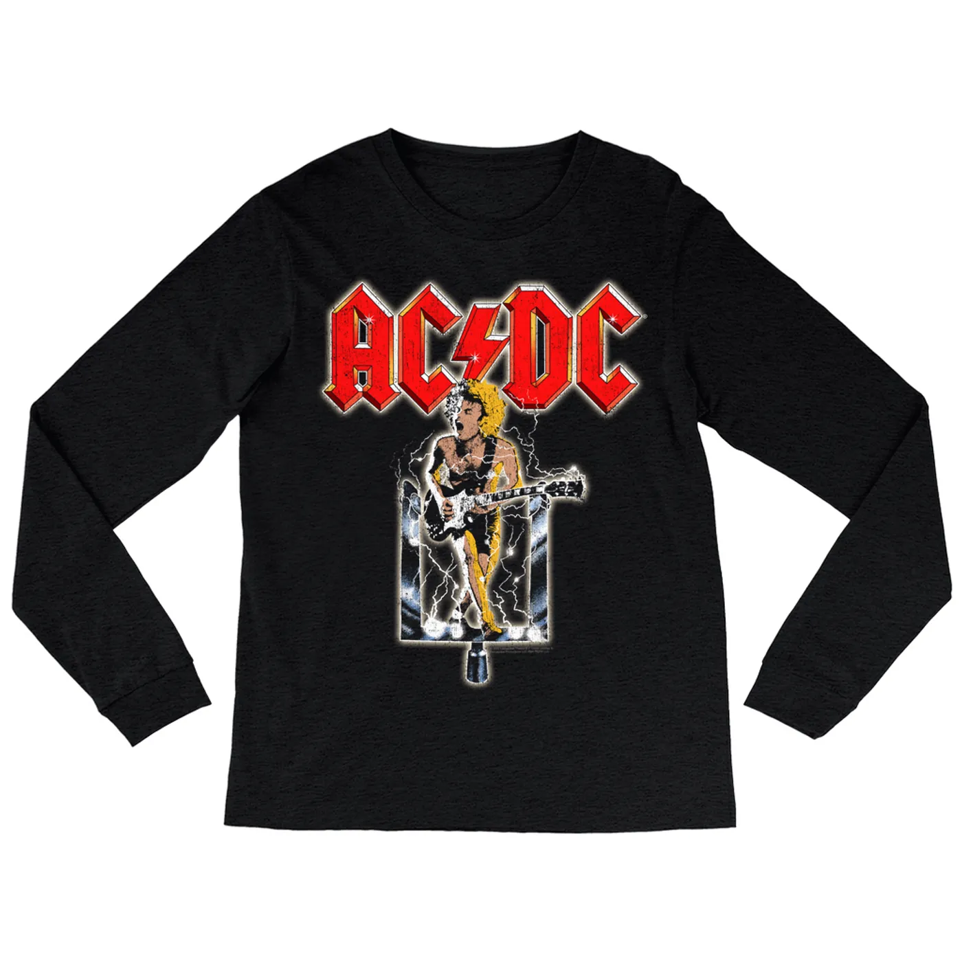 AC/DC Long Sleeve Shirt | Angus On The Switch Distressed ACDC Shirt (Merchbar Exclusive)