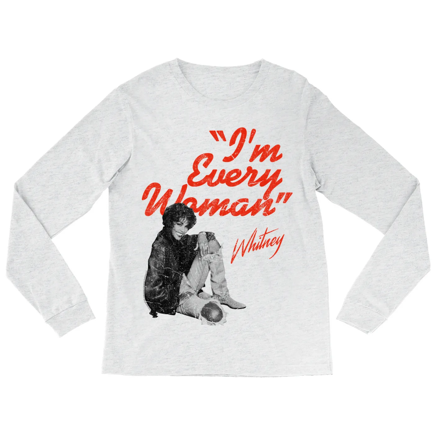 Whitney Houston Long Sleeve Shirt | I'm Every Woman Distressed (Merchbar Exclusive) Whitney Houston Shirt