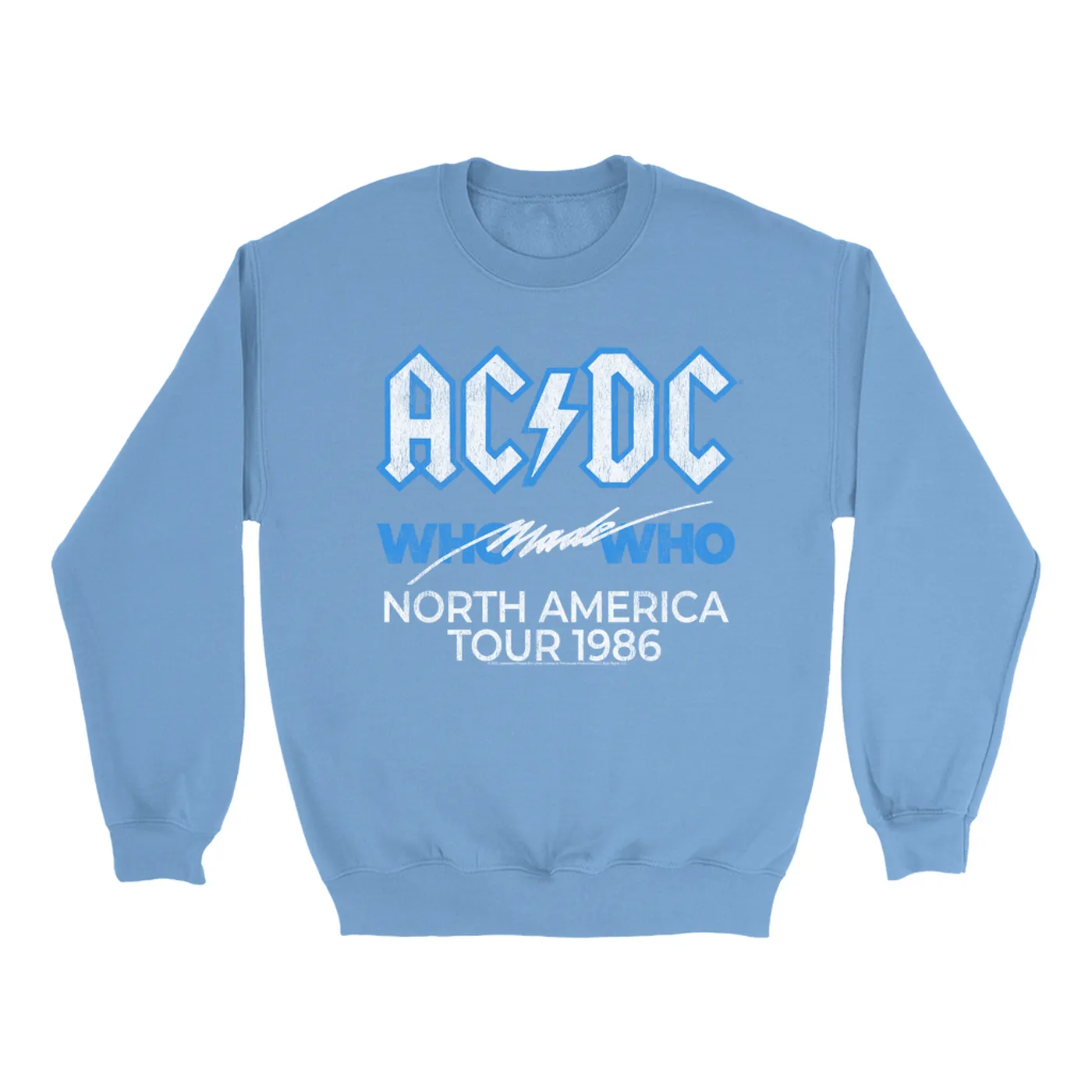 AC/DC Bright Colored Sweatshirt | Who Made Who North America 1986 Tour Distressed ACDC Sweatshirt (Merchbar Exclusive)