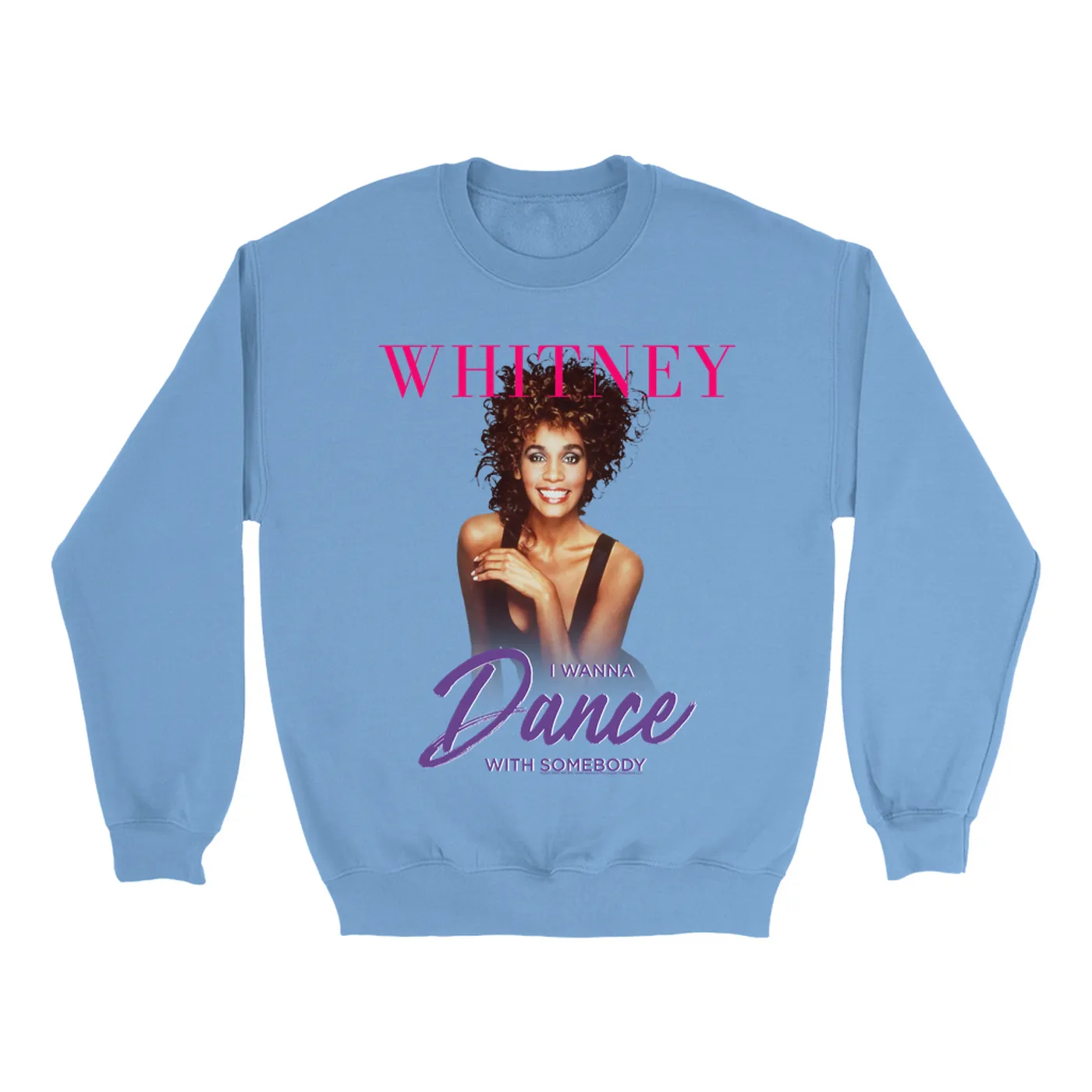 Whitney Houston Bright Colored Sweatshirt | I Wanna Dance With Somebody Purple Pink Design (Merchbar Exclusive) Whitney Houston Sweatshirt