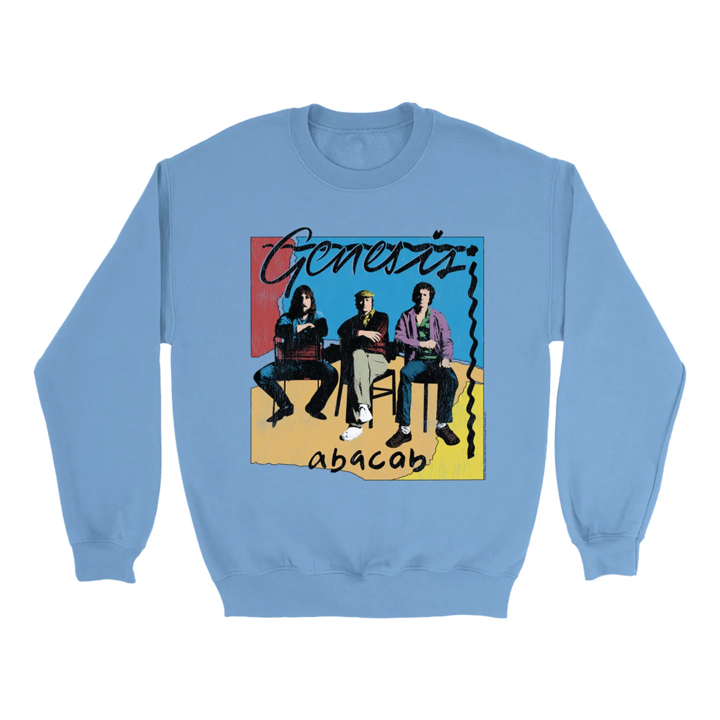 Genesis Bright Colored Sweatshirt | Abacab Album Retro Image Distressed Genesis Sweatshirt