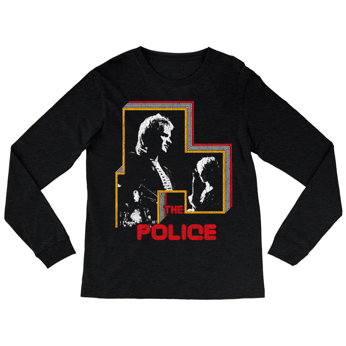 The Police Long Sleeve Shirt | Retro Bordered Shadow Live In Concert Distressed (Merchbar Exclusive) The Police Shirt