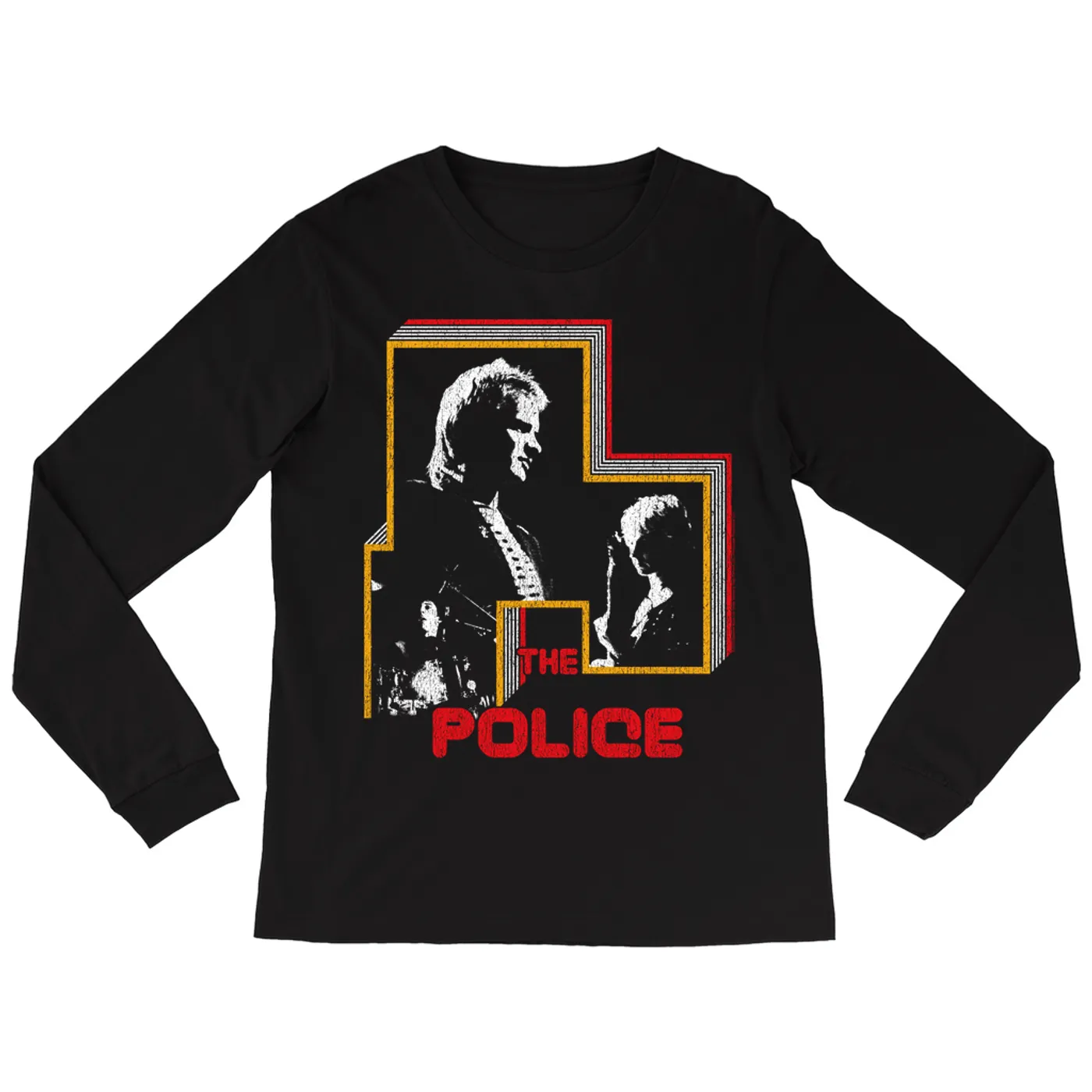 The Police Long Sleeve Shirt | Retro Bordered Shadow Live In Concert Distressed (Merchbar Exclusive) The Police Shirt