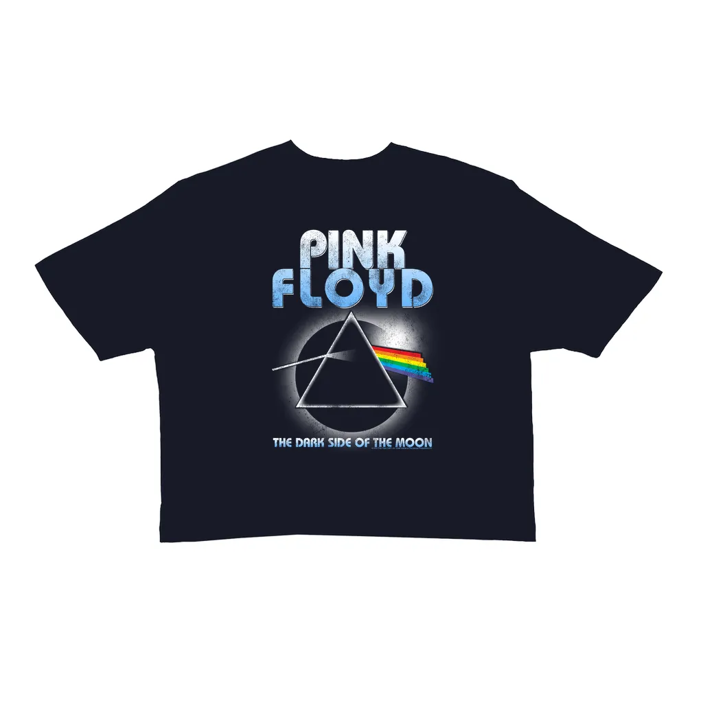 Ladies' Crop Tee | Blue Retro Dark Side Of The Moon Design Distressed Crop T-shirt