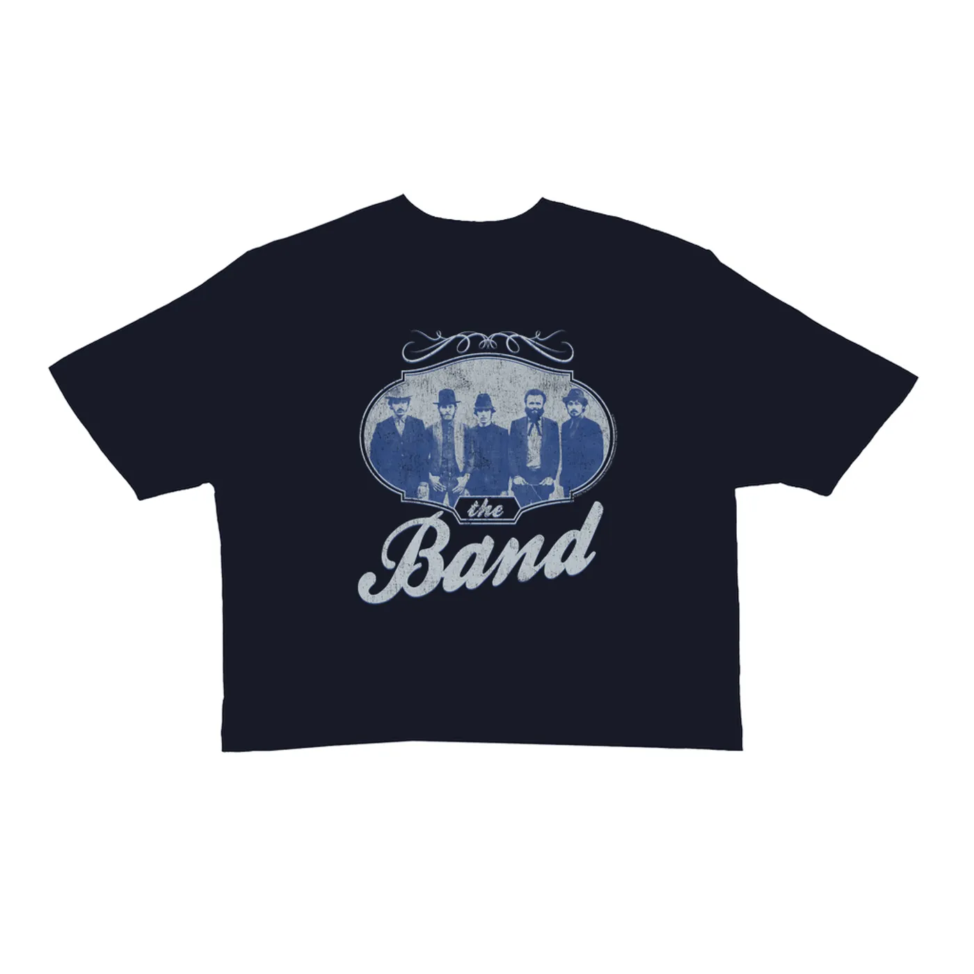 The Band Ladies' Crop Tee | Filigree Framed Band Photo Design Distressed The Band Crop T-shirt