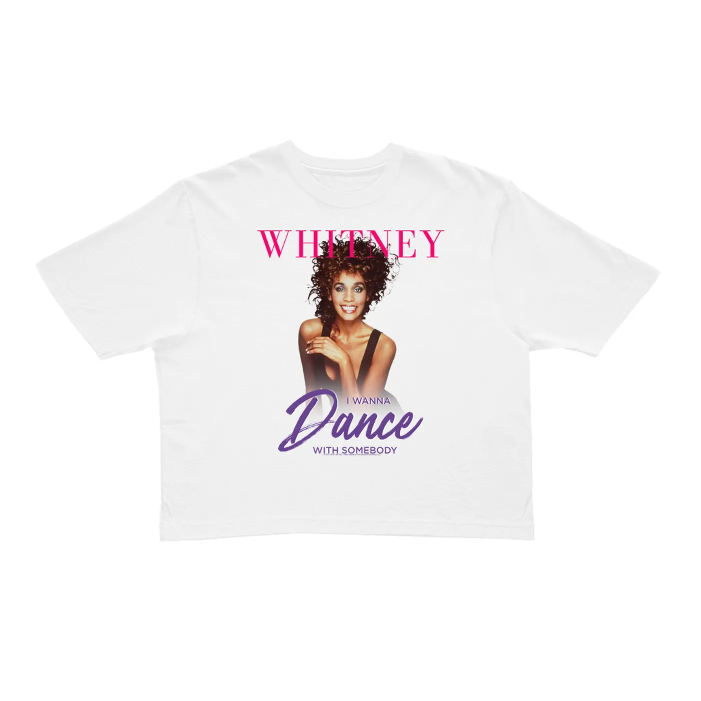 Whitney Houston Ladies' Crop Tee | I Wanna Dance With Somebody Purple Pink Design (Merchbar Exclusive) Whitney Houston Crop T-shirt