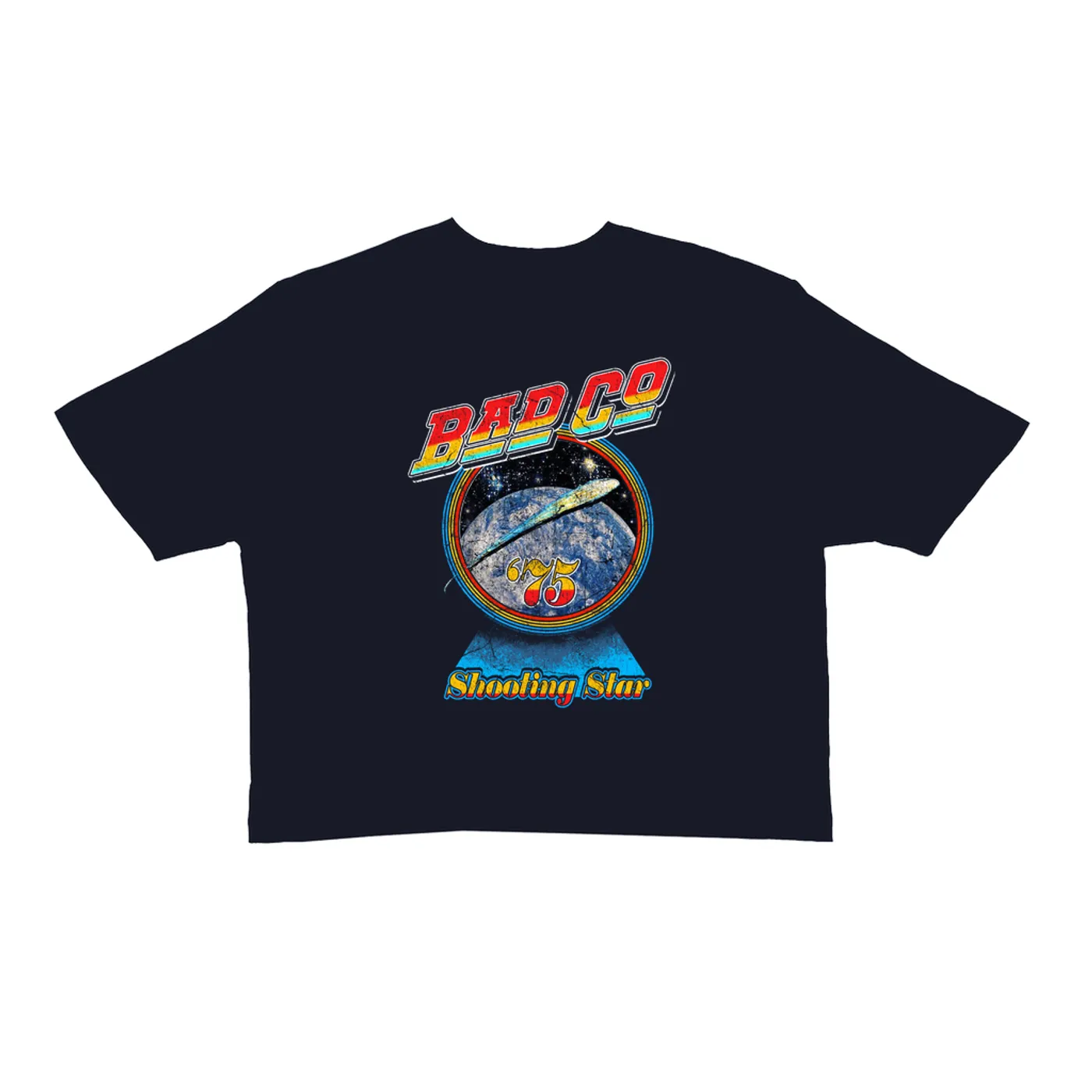 Bad Company Ladies' Crop Tee | 75 Shooting Star Orbit Distressed Bad Company Crop T-shirt