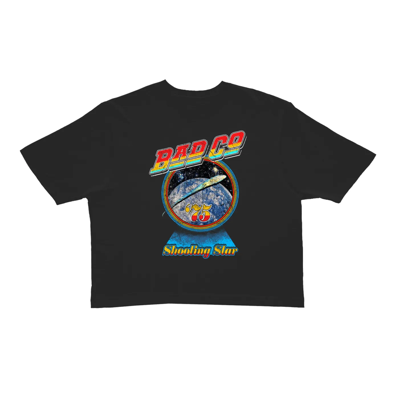 Bad Company Ladies' Crop Tee | 75 Shooting Star Orbit Distressed Bad Company Crop T-shirt