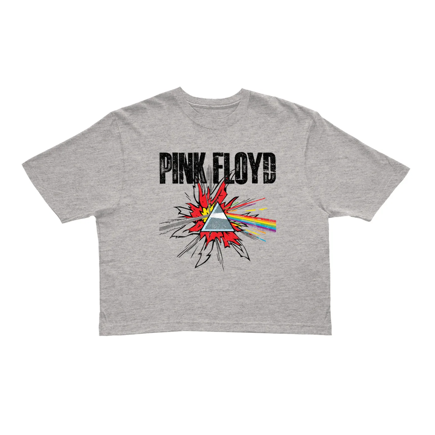 Pink Floyd Ladies' Crop Tee | Pop Art Prism Distressed (Merchbar Exclusive) Pink Floyd Crop T-shirt