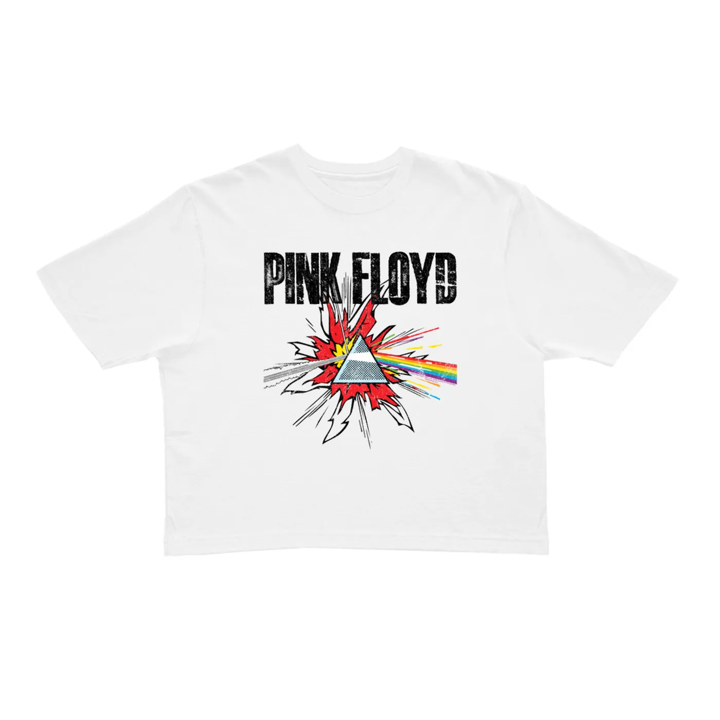 Pink Floyd Ladies' Crop Tee | Pop Art Prism Distressed (Merchbar Exclusive) Pink Floyd Crop T-shirt