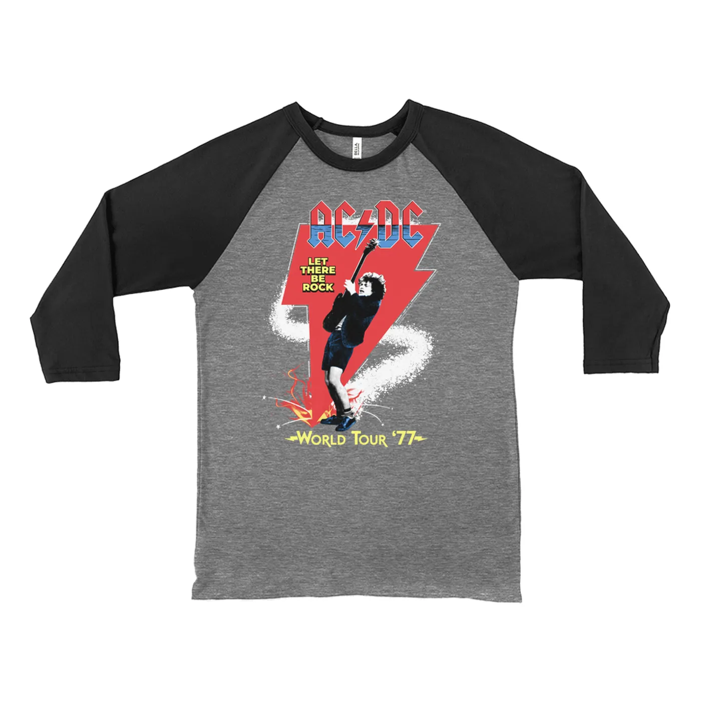 AC/DC 3/4 Sleeve Baseball Tee | Let There Be Rock World Tour 1977 ACDC Shirt