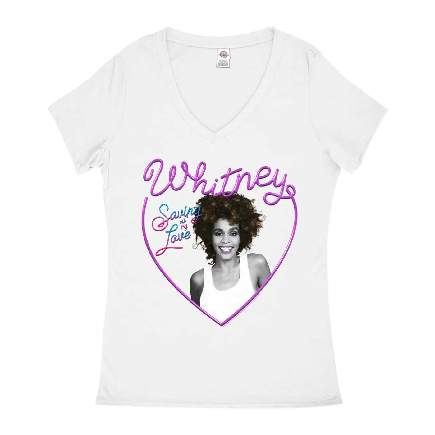 Whitney Houston Ladies' V-neck T-Shirt | Saving All My Love Heart (Merchbar Exclusive) Whitney Houston Shirt