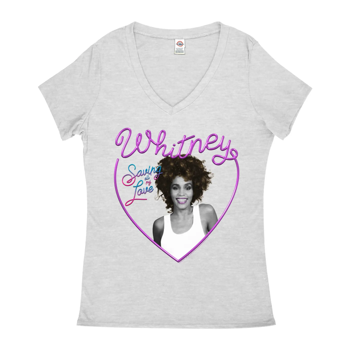 Whitney Houston Ladies' V-neck T-Shirt | Saving All My Love Heart (Merchbar Exclusive) Whitney Houston Shirt