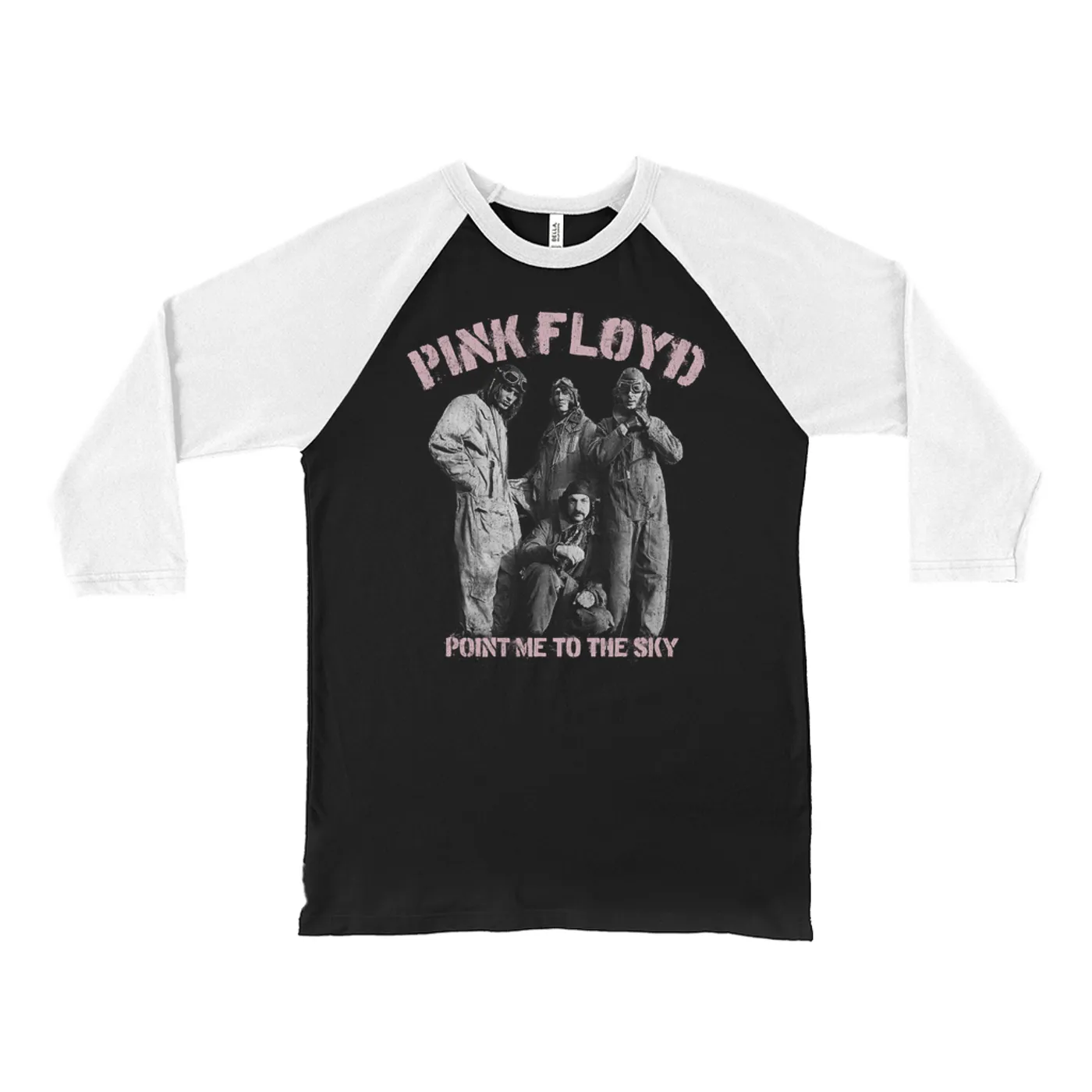 Pink Floyd 3/4 Sleeve Baseball Tee | Point Me To The Sky Pink Design Distressed (Merchbar Exclusive) Pink Floyd Shirt