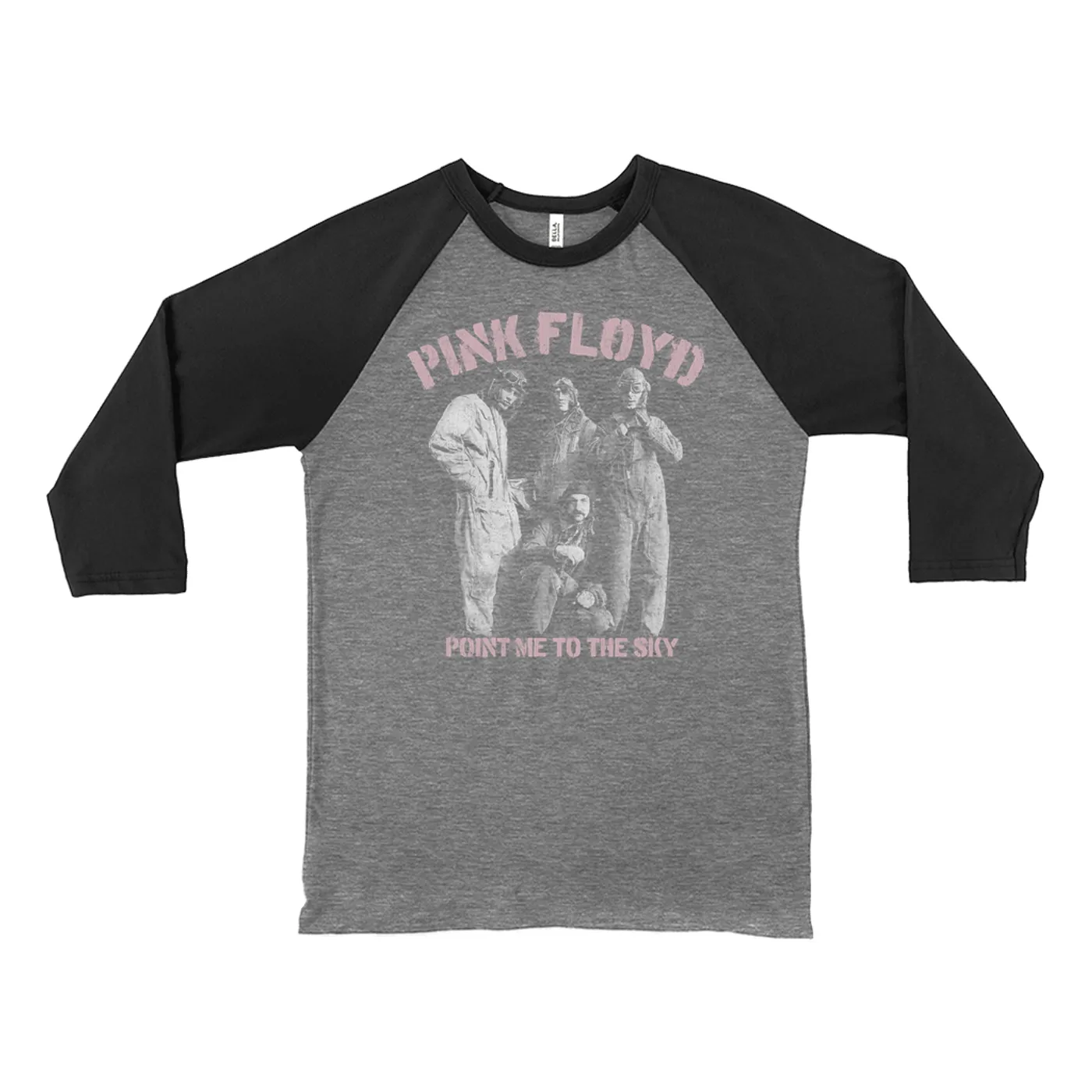 Pink Floyd 3/4 Sleeve Baseball Tee | Point Me To The Sky Pink Design Distressed (Merchbar Exclusive) Pink Floyd Shirt