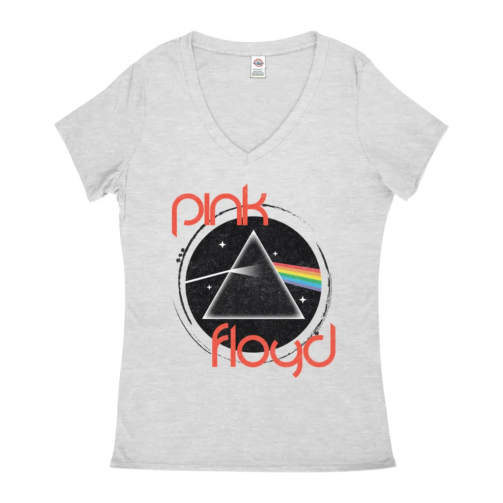 Ladies' V-neck T-Shirt | Modern Retro Dark Side Of The Moon Distressed Shirt