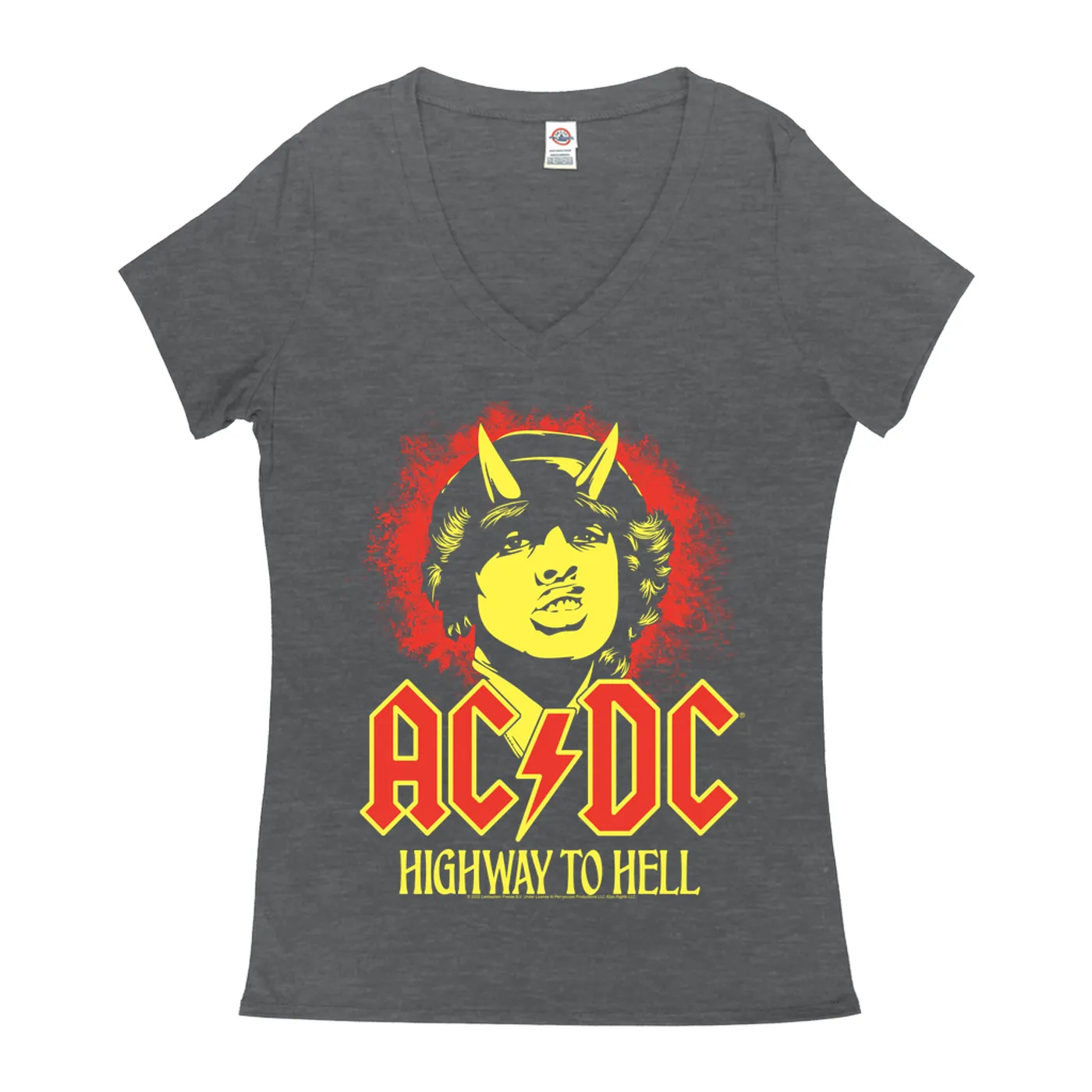 AC/DC Ladies' V-neck T-Shirt | Red Yellow Angus Highway To Hell Design ACDC Shirt