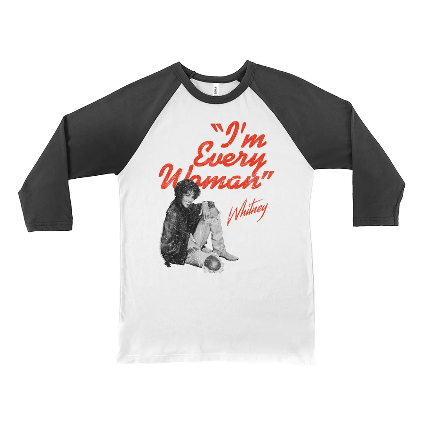 Whitney Houston 3/4 Sleeve Baseball Tee | I'm Every Woman Distressed (Merchbar Exclusive) Whitney Houston Shirt