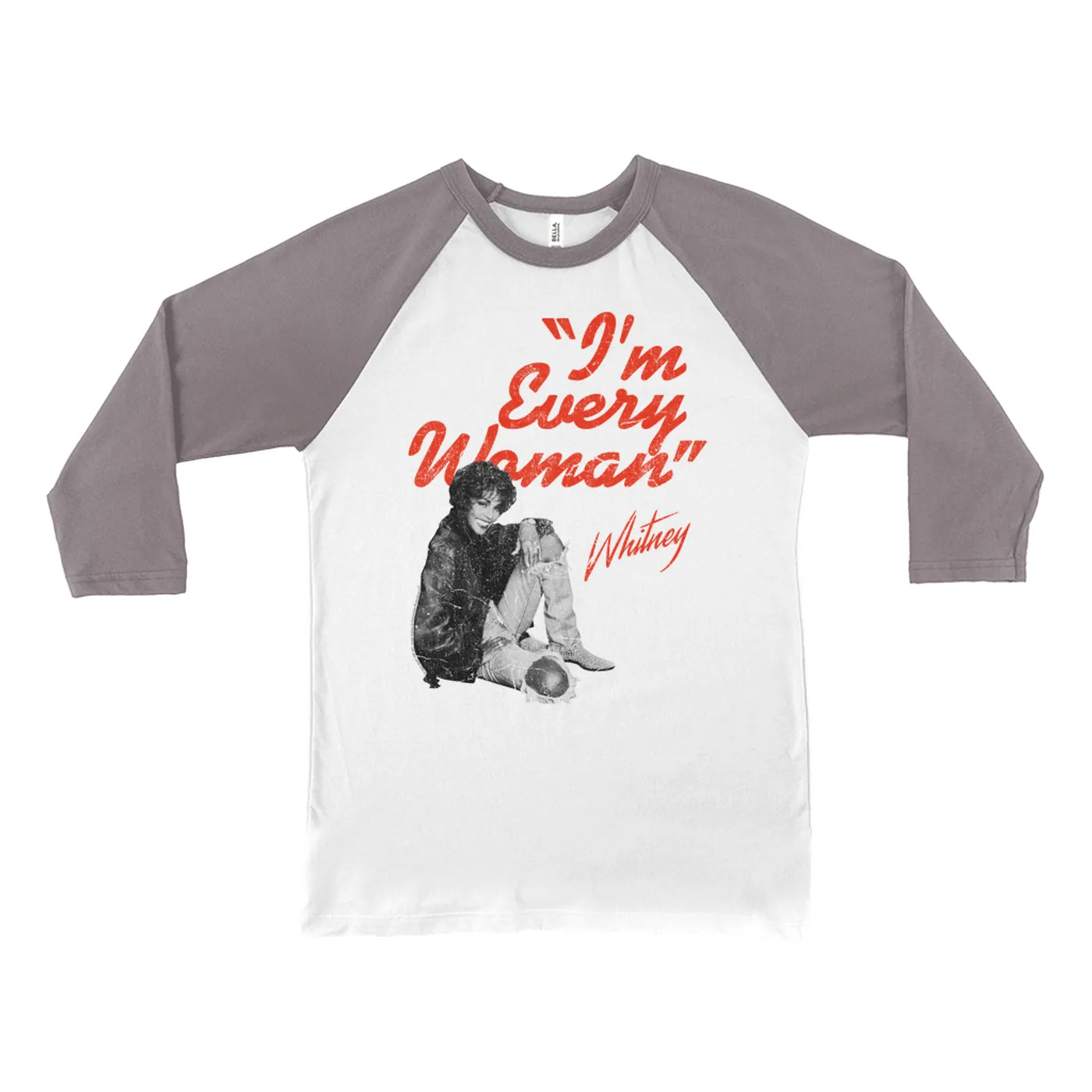 Whitney Houston 3/4 Sleeve Baseball Tee | I'm Every Woman Distressed (Merchbar Exclusive) Whitney Houston Shirt