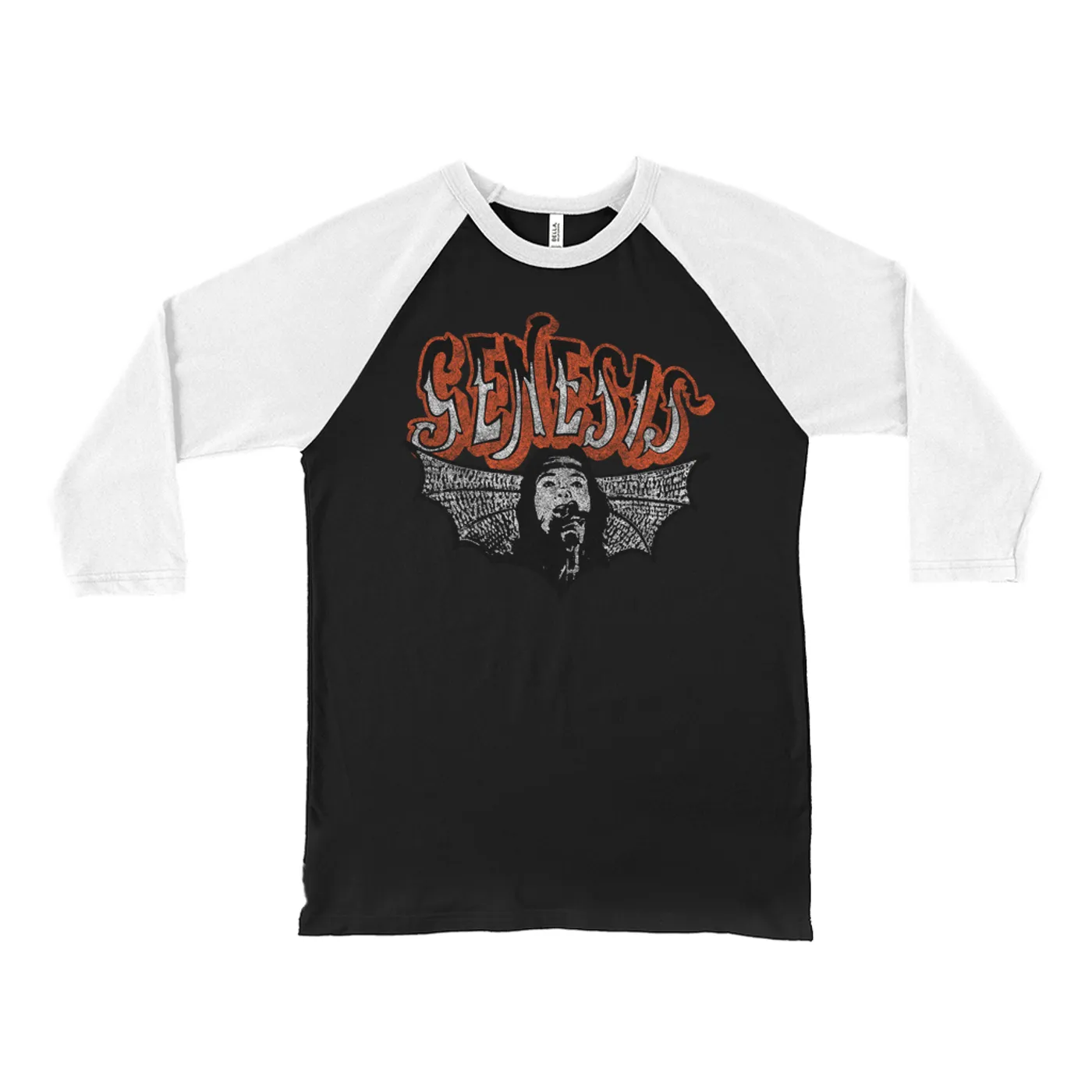 Genesis 3/4 Sleeve Baseball Tee | Logo With Wings Image Distressed Genesis Shirt