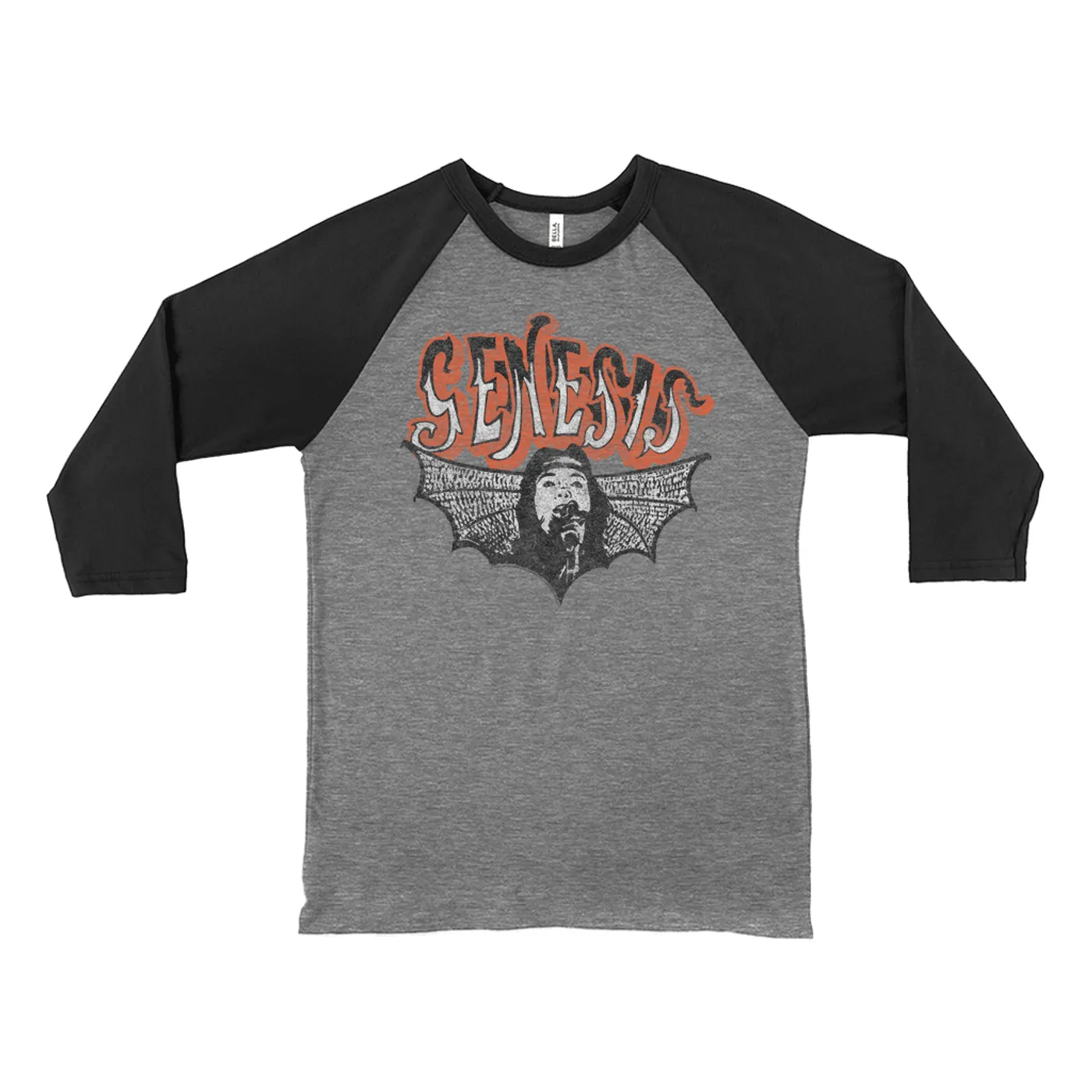 Genesis 3/4 Sleeve Baseball Tee | Logo With Wings Image Distressed Genesis Shirt